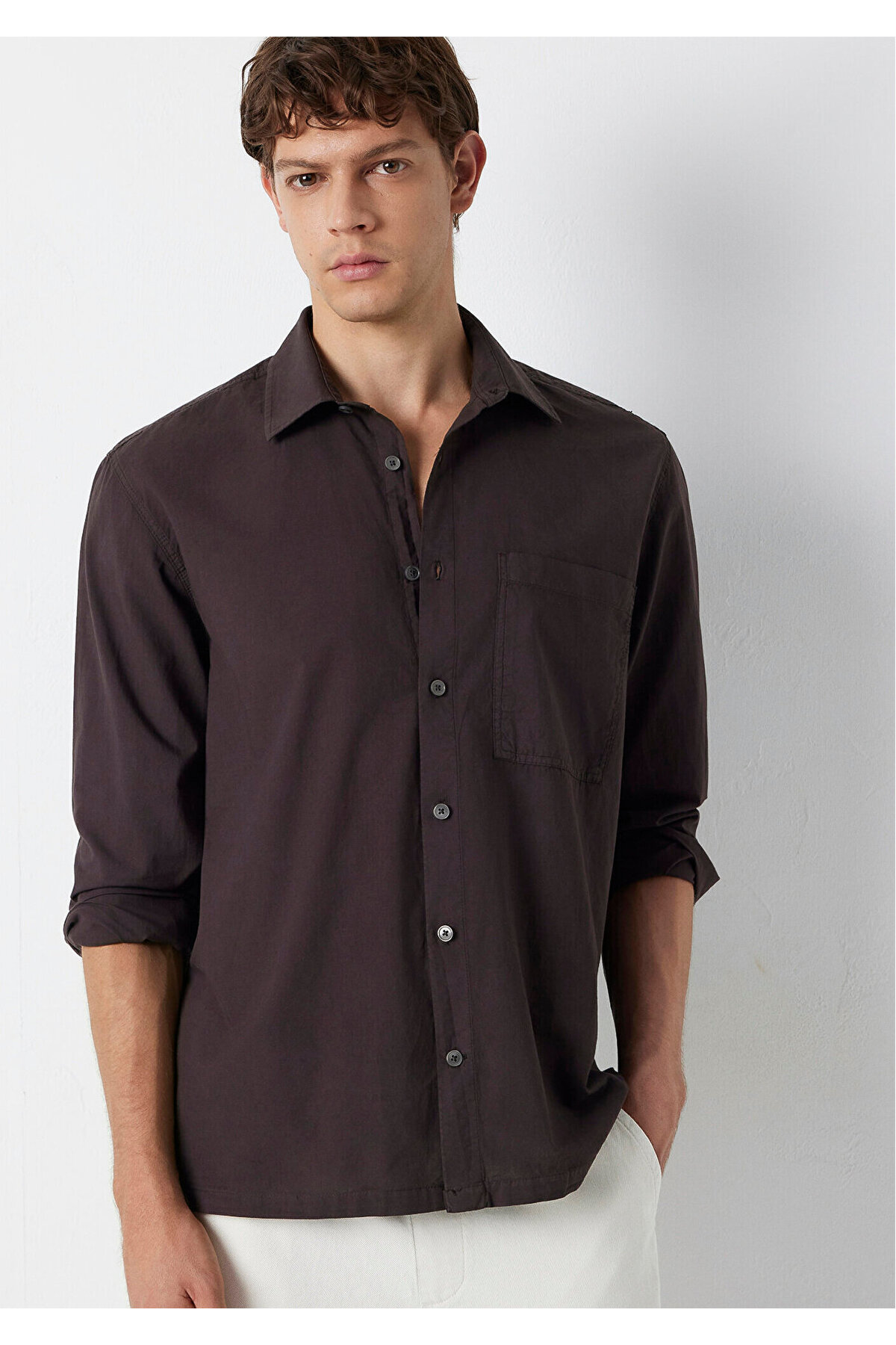 Mavi M Nakış DetaylıKahverengi Gömlek Loose Fit / Bol Rahat Kesim 0212140-70220 görsel 2