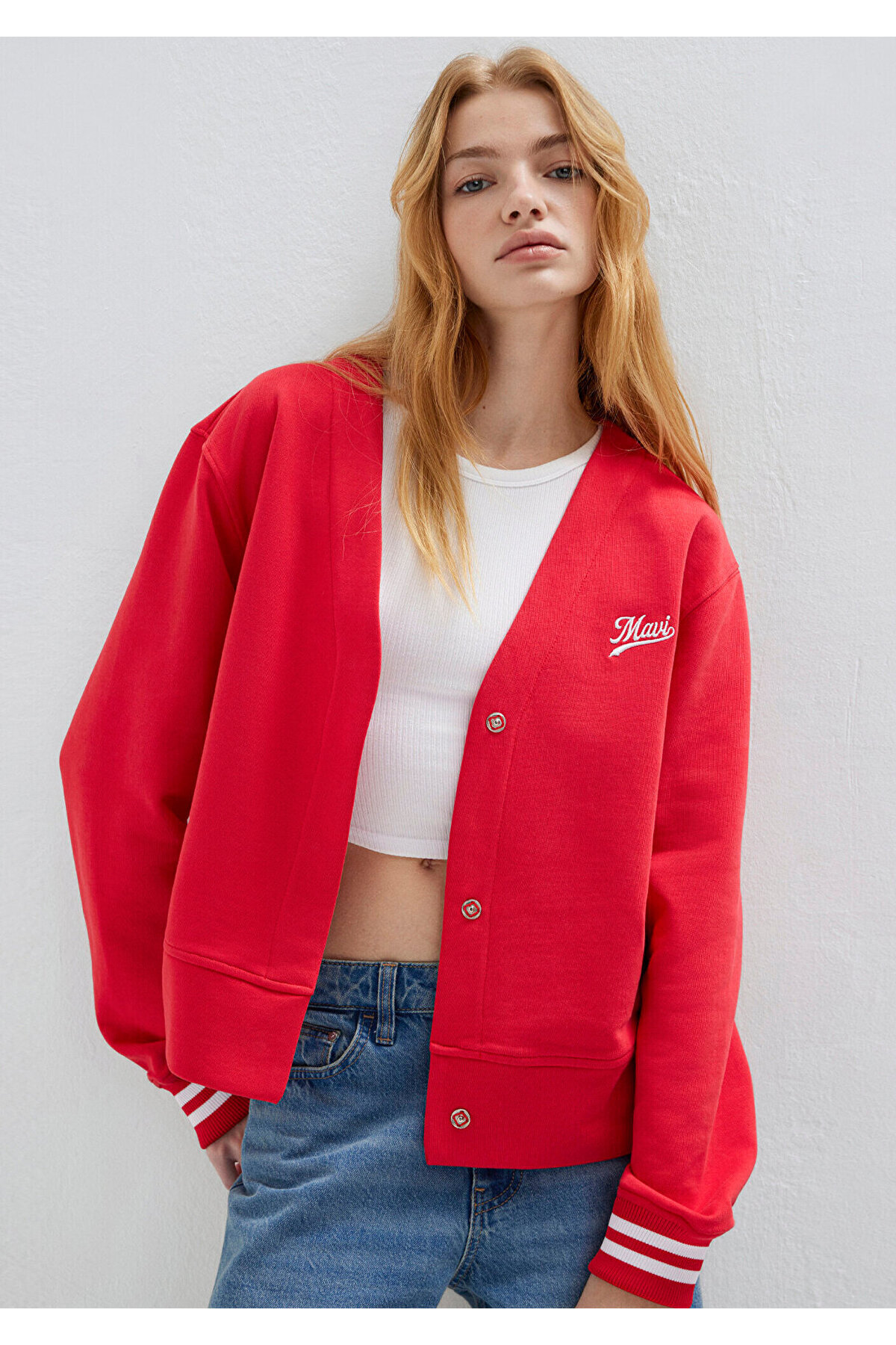Mavi Baskılı Kırmızı Sweatshirt 1S10511-70477 görsel 2