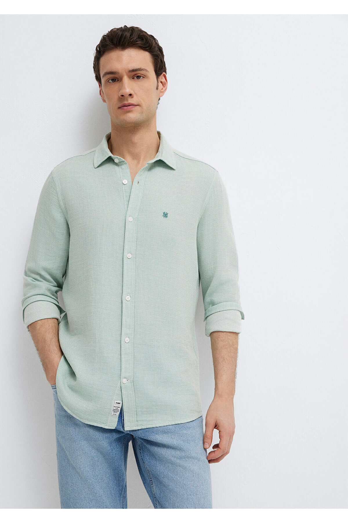 Mavi Mühür Logo Nakışlı Yeşil Gömlek Slim Fit / Dar Kesim 0211899-71909 görsel 2