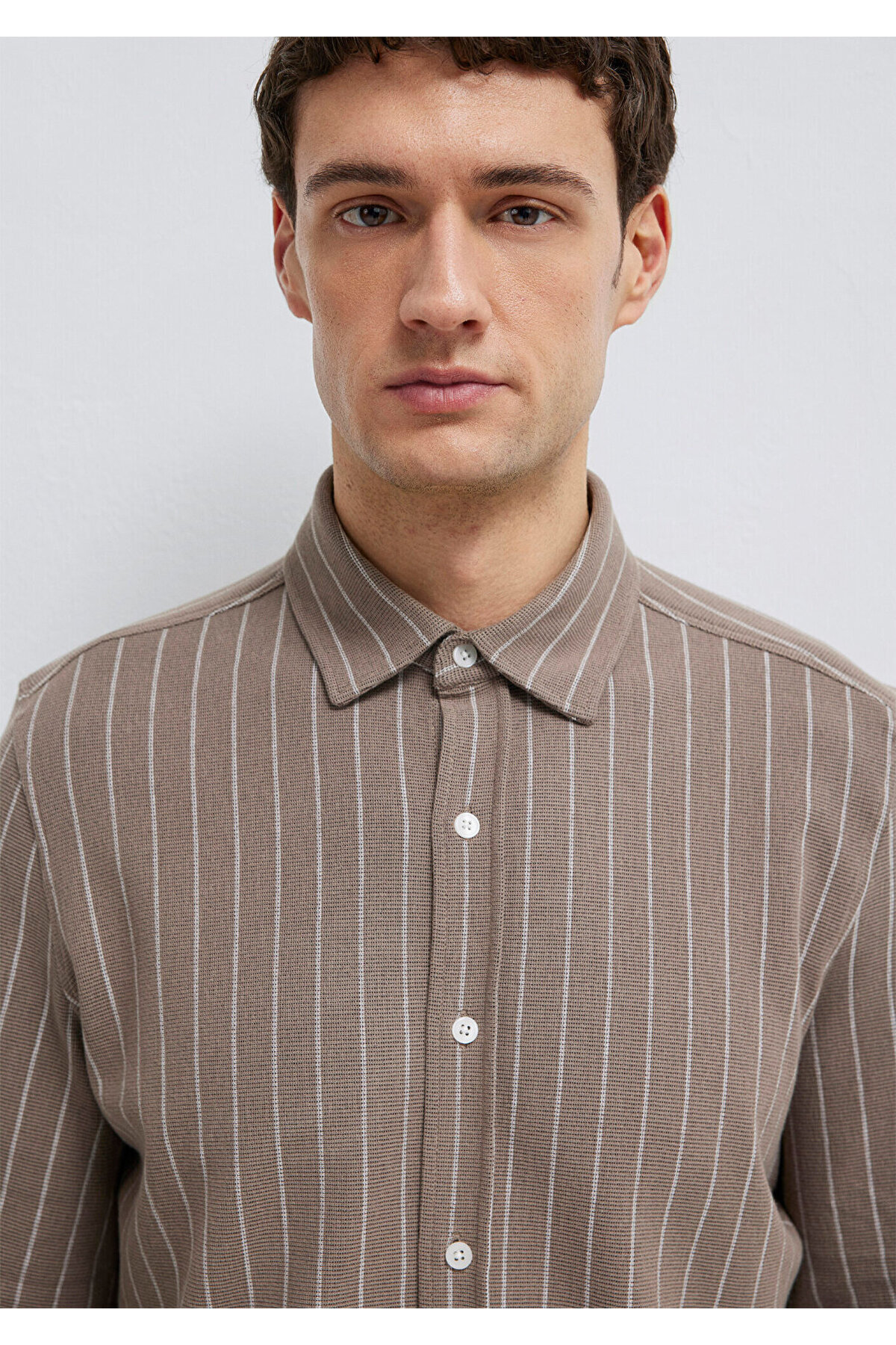 Mavi Çizgili Kahverengi Gömlek Regular Fit / Normal Kesim 0211998-91553 görsel 6