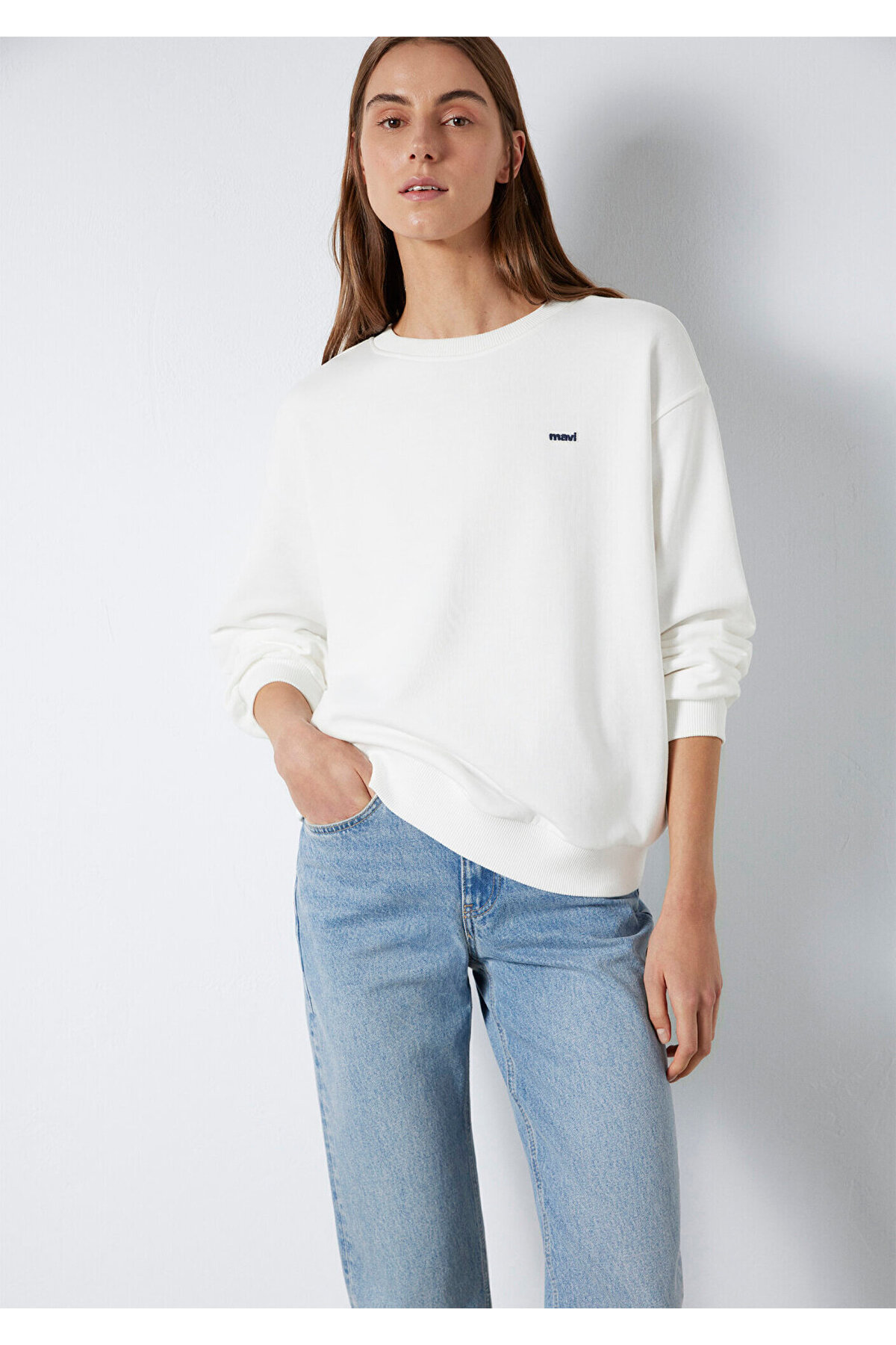 Mavi Nakışlı Ekru Sweatshirt 1S10366-70057 görsel 3
