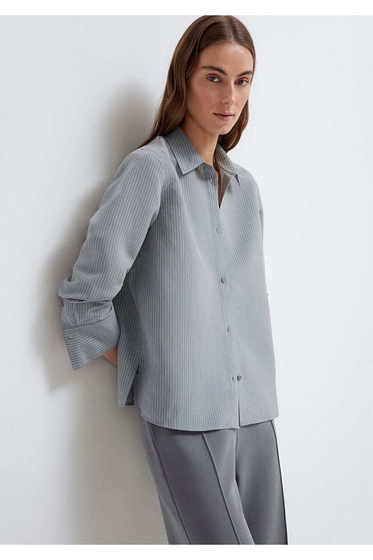 Mavi Çizgili (TENCEL™) Liyosel Karışımlı Gömlek Regular Fit / Normal Kesim 1211374-88069 görsel 3