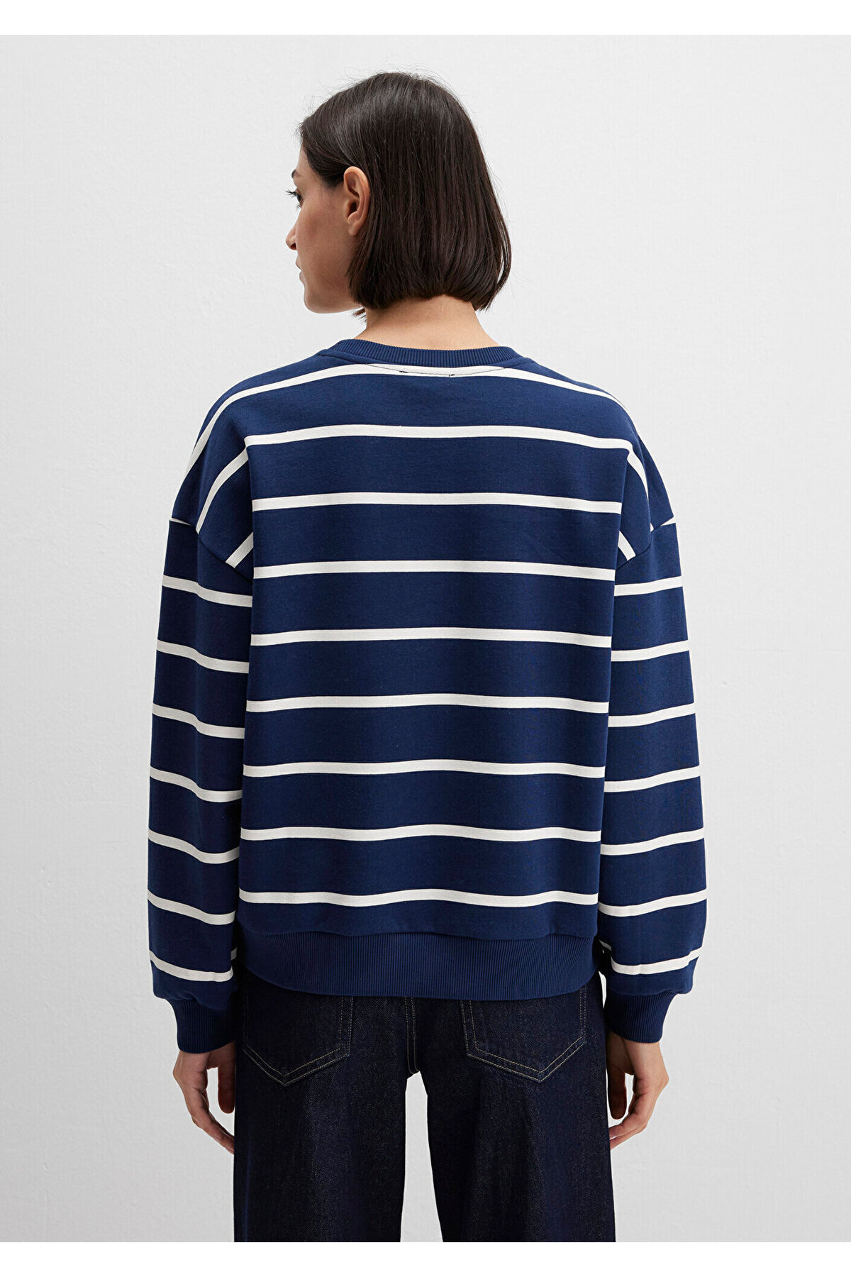 Mavi Çizgili Lacivert Sweatshirt 1S10456-84634 görsel 4