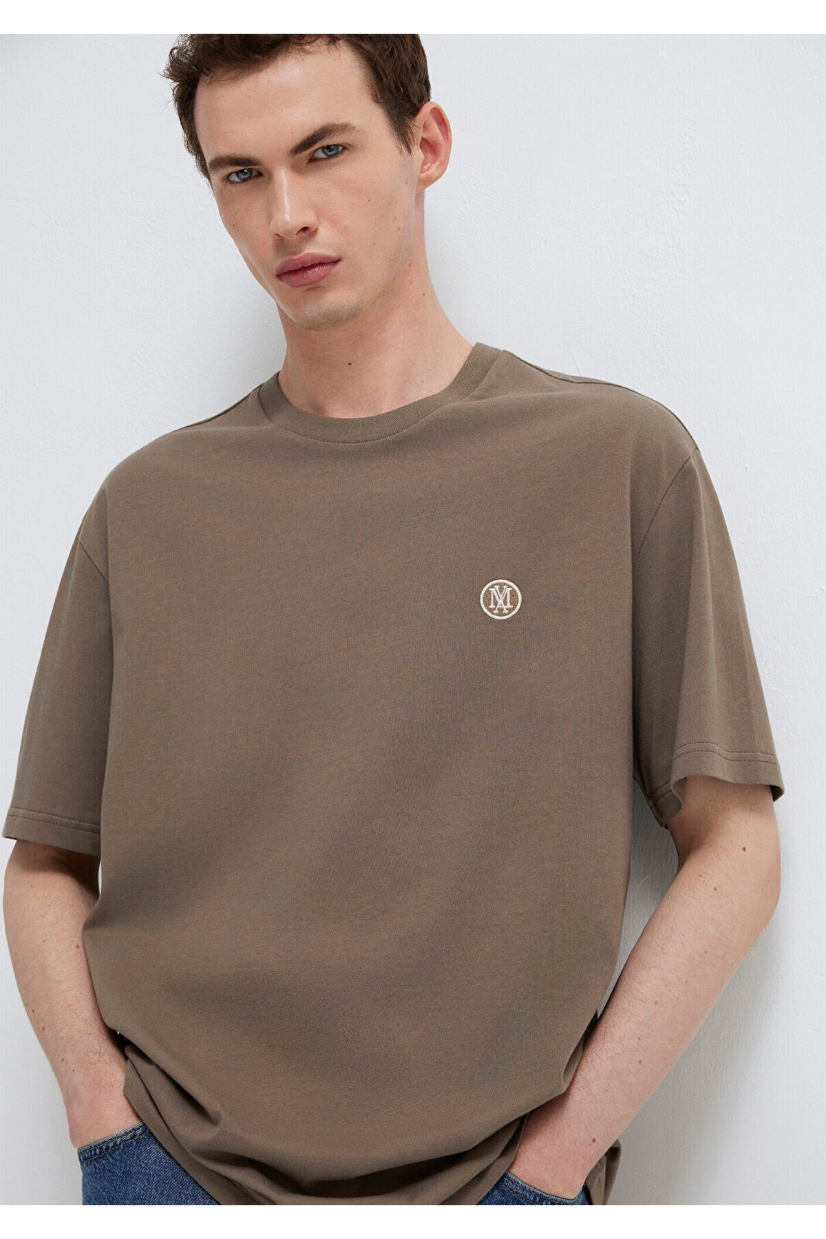 Mavi 2li Mühür Logo İşlemeli Erkek Basic Tişört Loose Fit / Bol Rahat Kesim 0612545-70072 görsel 2