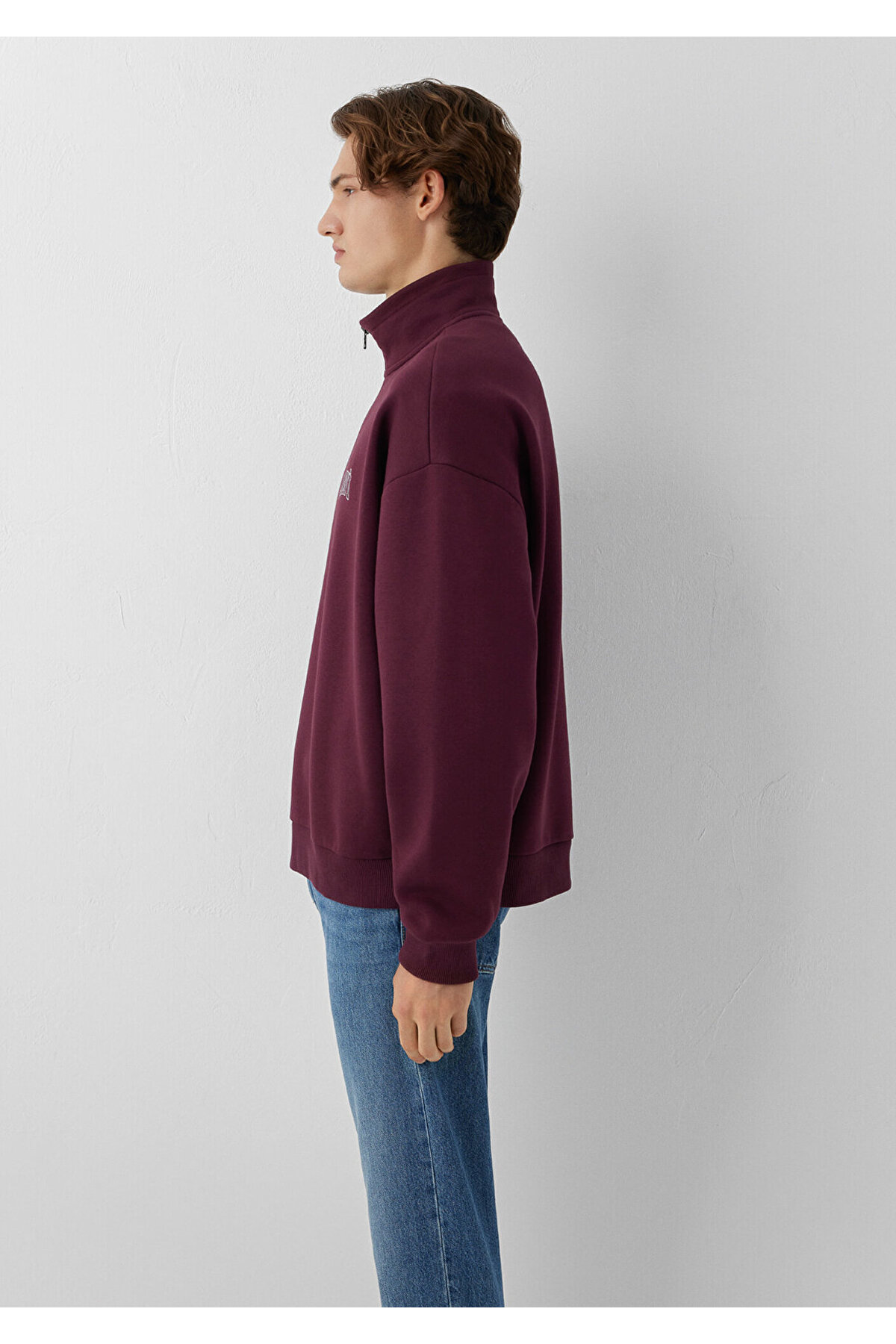 Mavi M0S10208 Logo Baskılı Yarı Fermuarlı Erkek Sweatshirt BORDO görsel 4