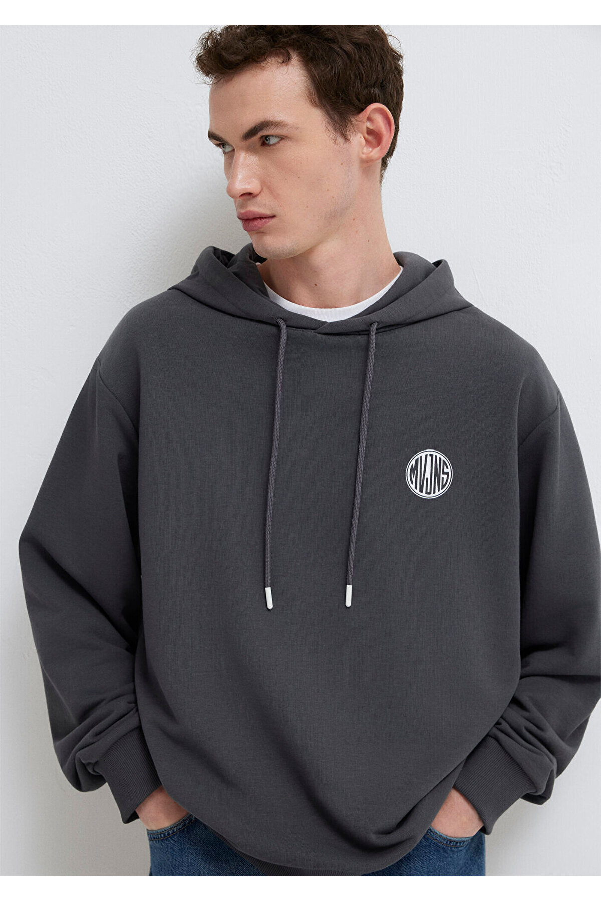 Mavi MVJNS Logo Baskılı Kapüşonlu Antrasit Sweatshirt 0611786-80106