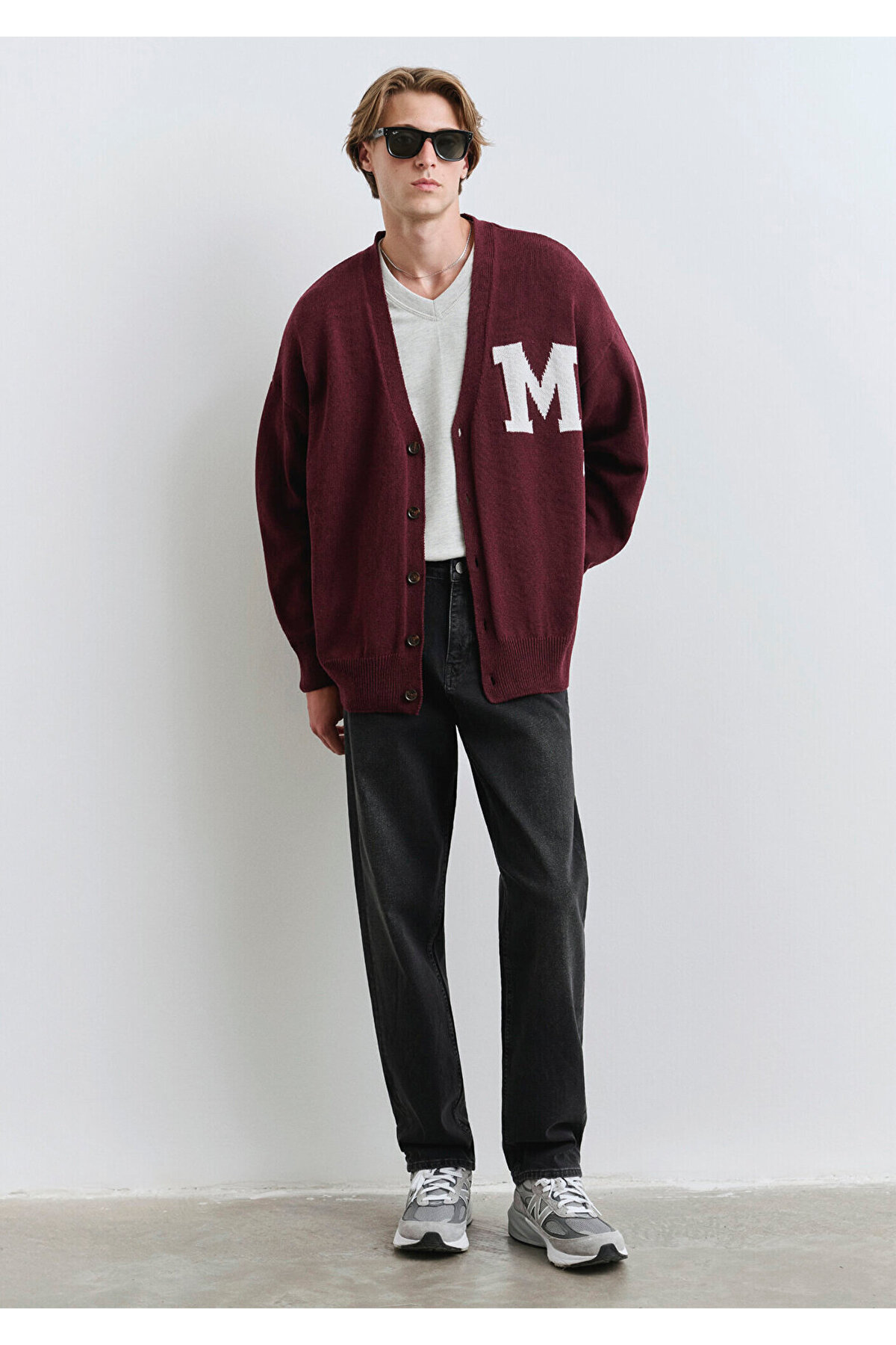Mavi M Baskılı Bordo Hırka Oversize / Geniş Kesim 0710288-70414 görsel 3