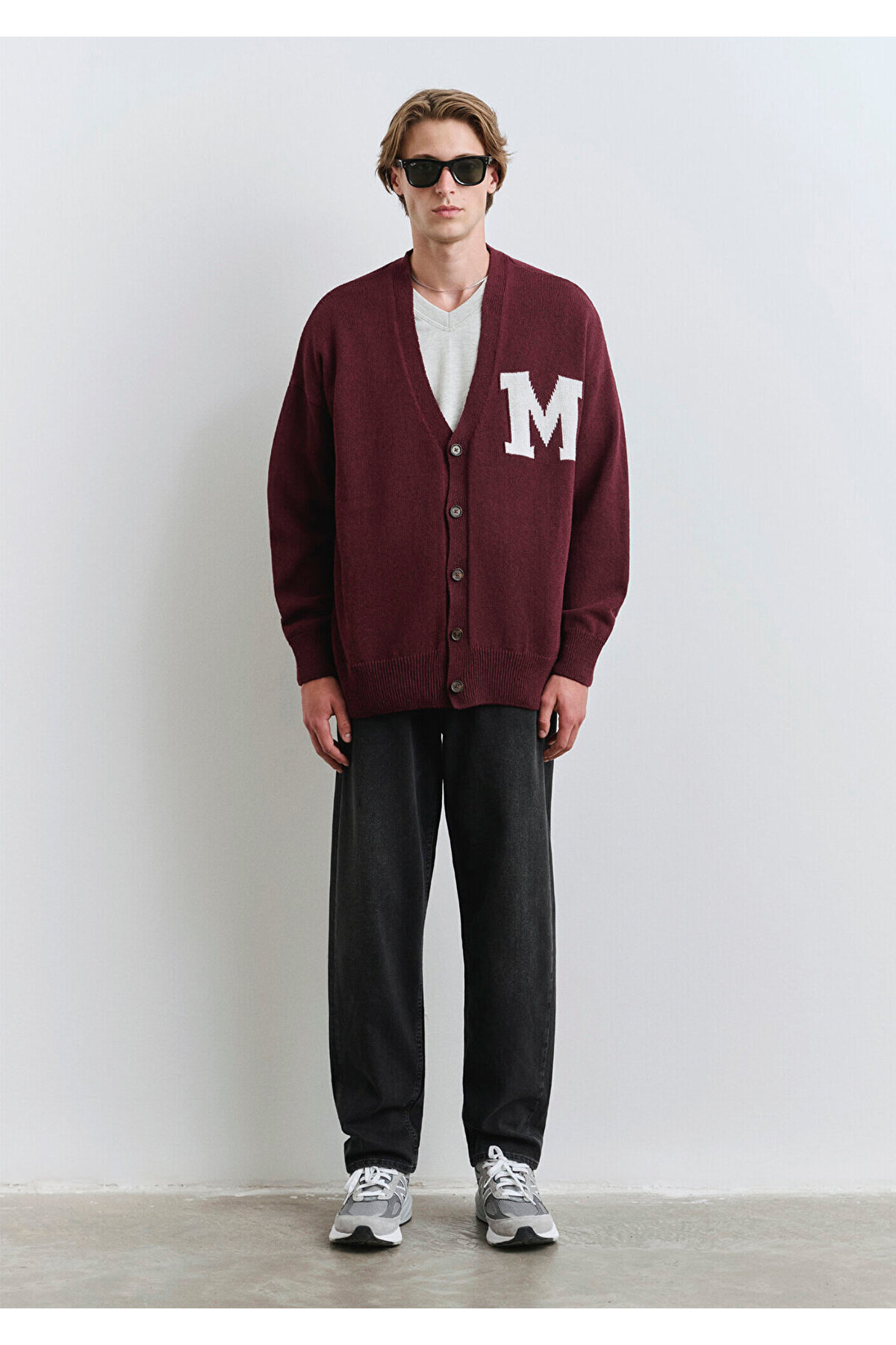 Mavi M Baskılı Bordo Hırka Oversize / Geniş Kesim 0710288-70414 görsel 5