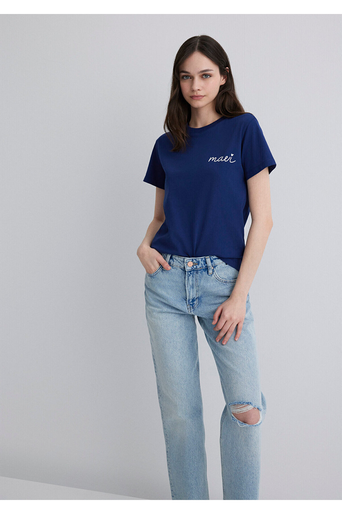 Mavi Logo Baskılı Lacivert Tişört Semi Slim Fit / Yarı Dar Kesim 1612962-70722 görsel 3