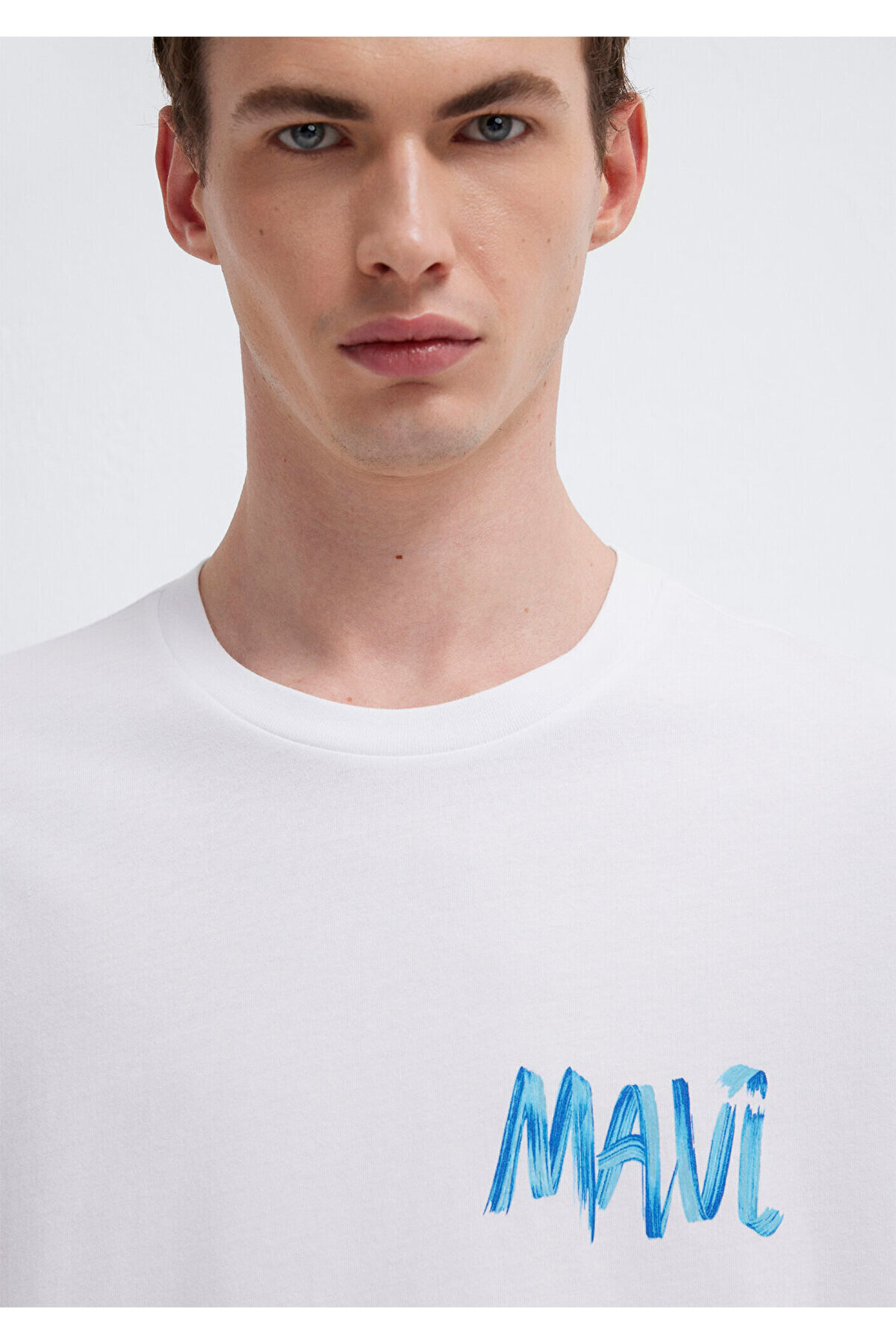 Mavi Baskılı Beyaz Tişört Loose Fit / Bol Rahat Kesim 0612468-620 görsel 6