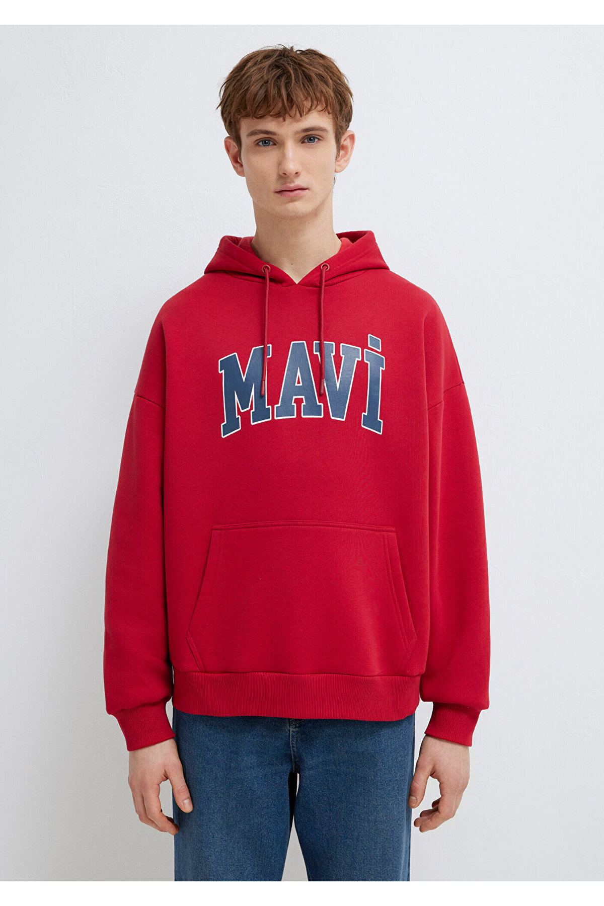 Mavi Logo Baskılı Kapüşonlu Kırmızı Sweatshirt 067149-70464 görsel 3