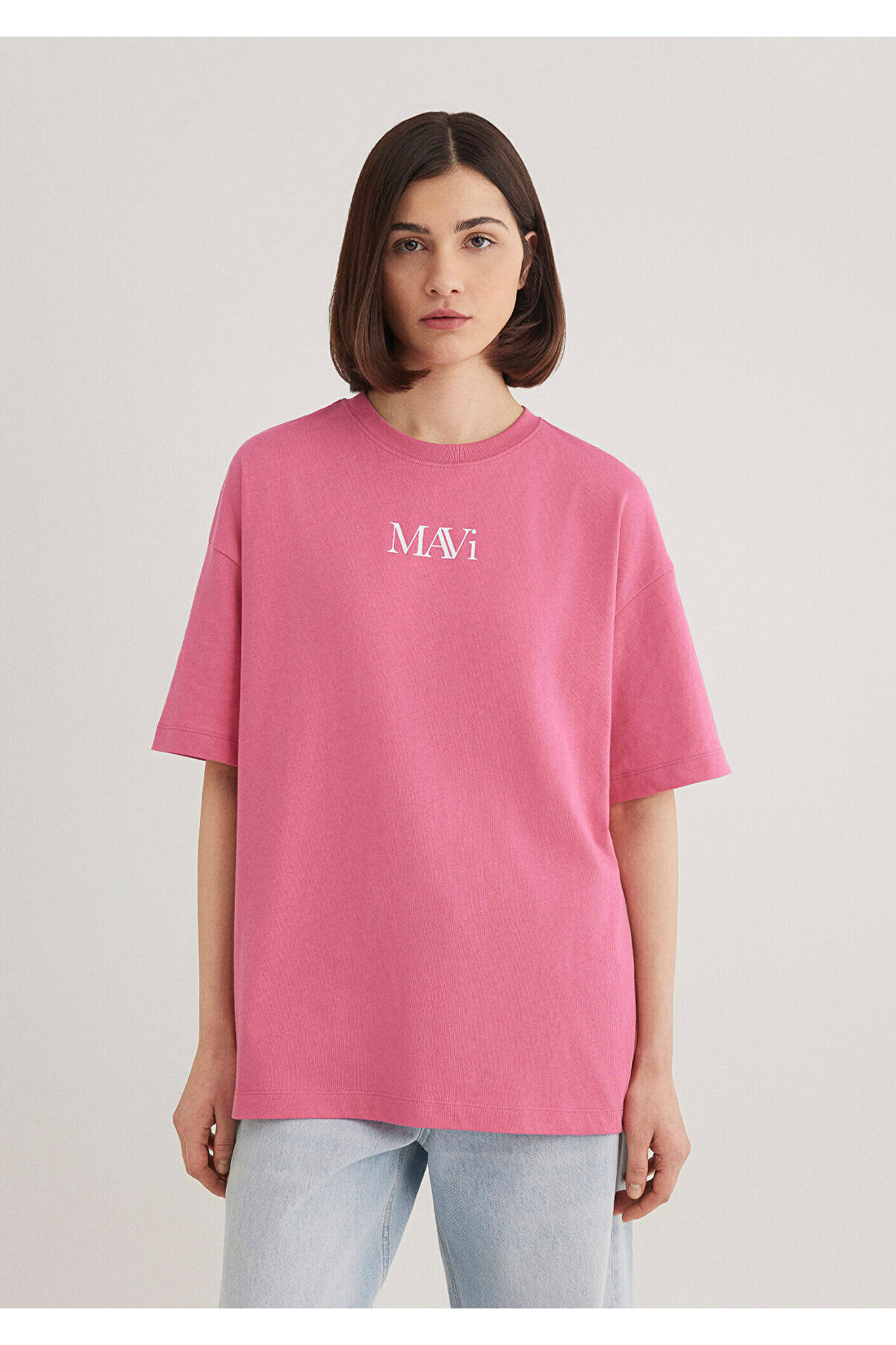 Mavi Logo Baskılı Pembe Tişört Loose Fit / Bol Rahat Kesim 1611593-84680 görsel 3