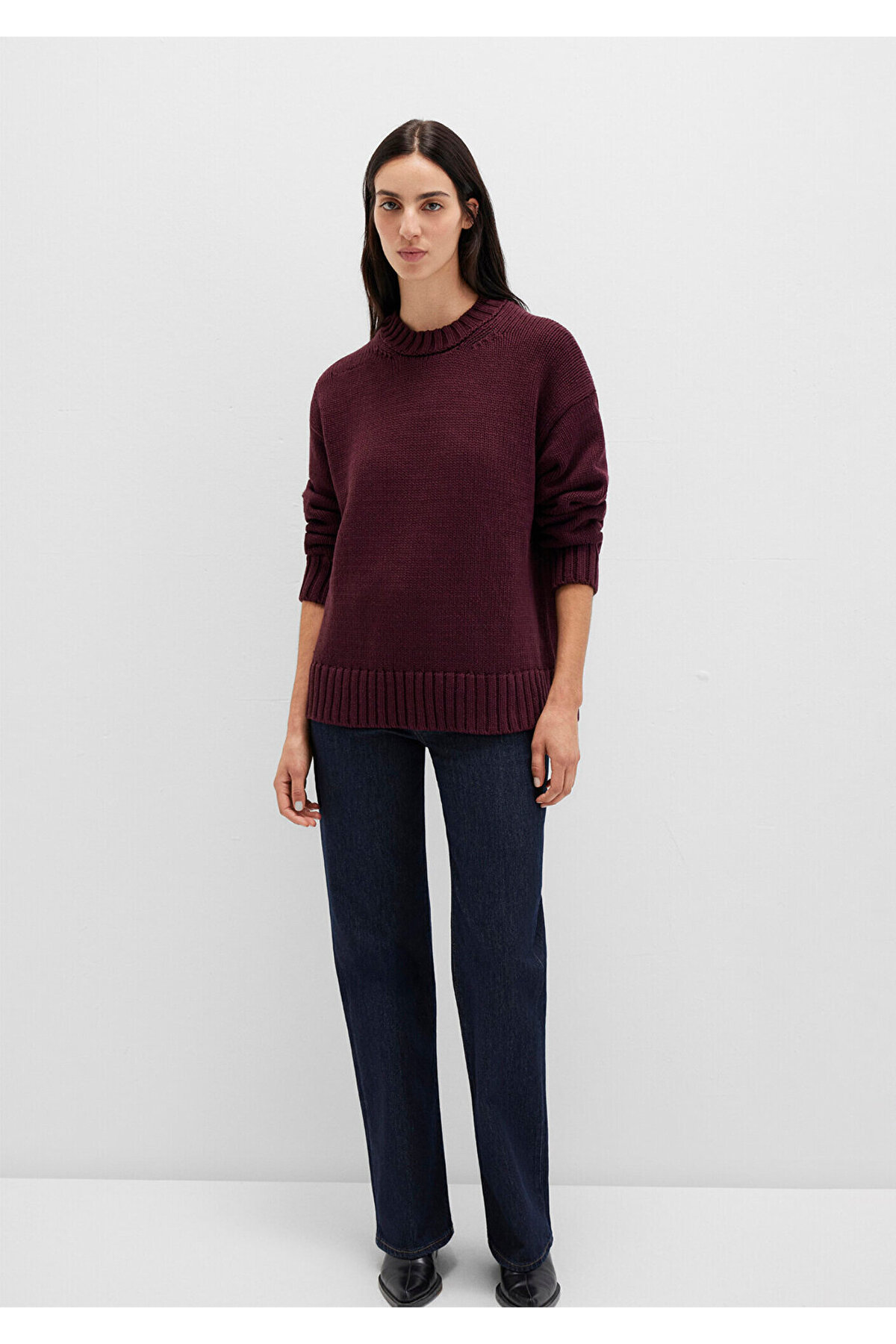 Mavi Bisiklet Yaka Bordo Kazak Oversize / Geniş Kesim 1710516-70434 görsel 2