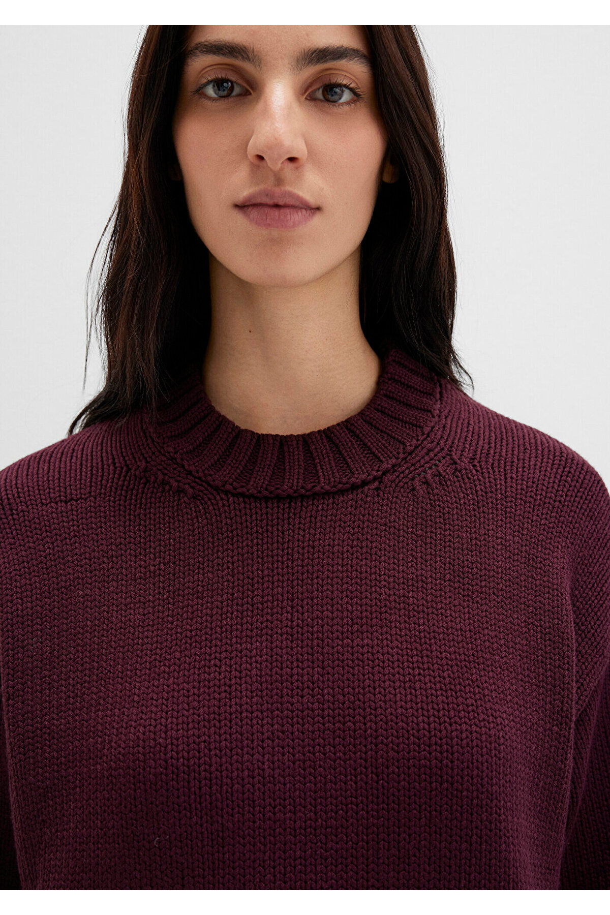 Mavi Bisiklet Yaka Bordo Kazak Oversize / Geniş Kesim 1710516-70434 görsel 7