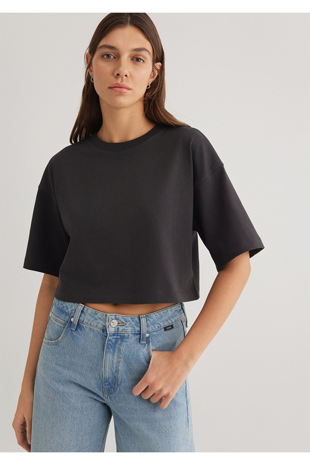 Mavi Antrasit Crop Basic Tişört Crop / Kısa Kesim 1612377-70087