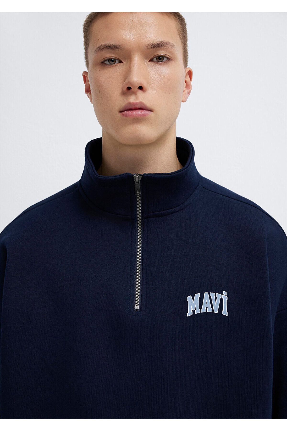 Mavi Logo Baskılı Yarı Fermuarlı Lacivert Sweatshirt 0S10208-70497 görsel 6