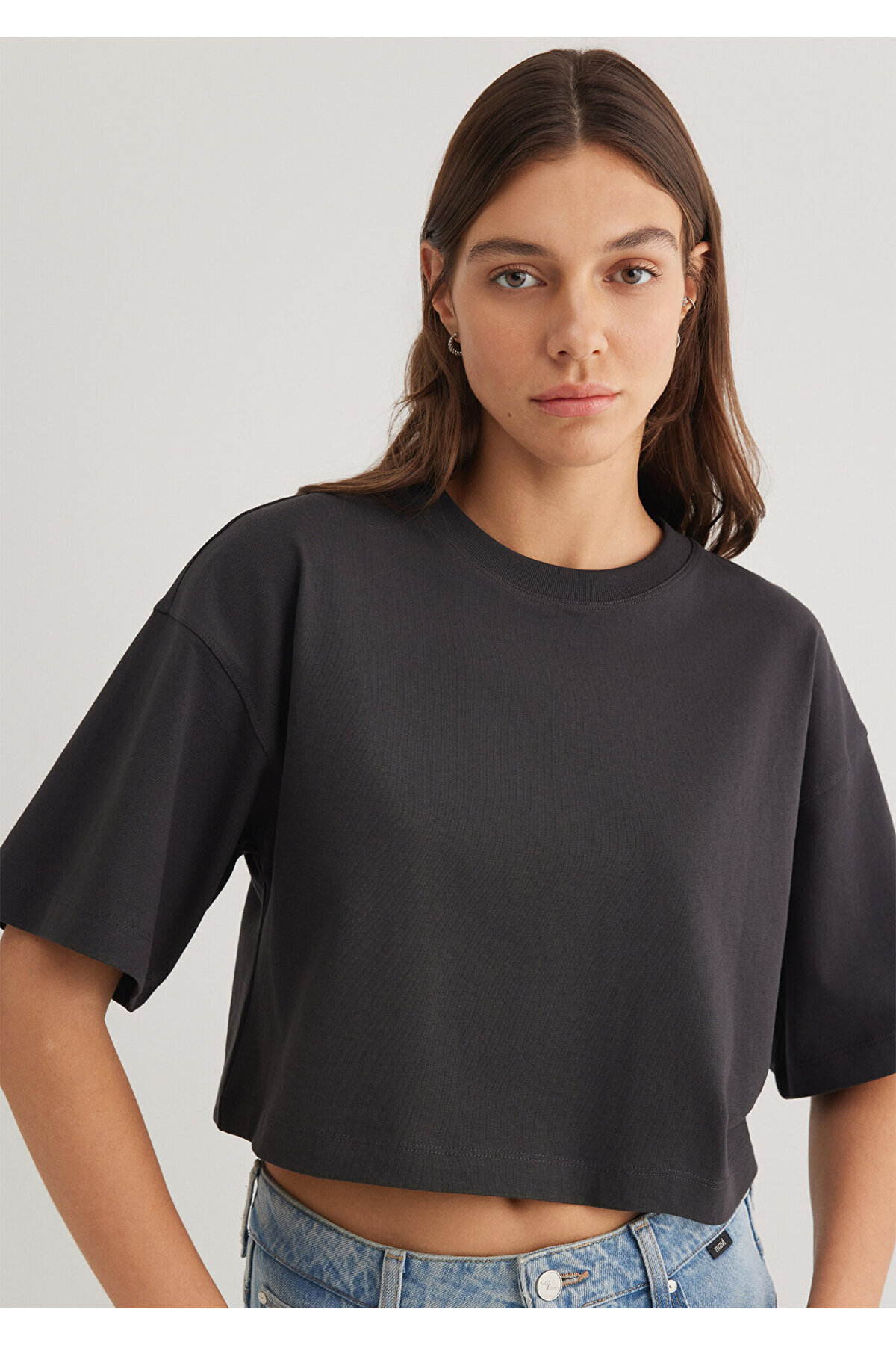 Mavi Antrasit Crop Basic Tişört Crop / Kısa Kesim 1612377-70087 görsel 2