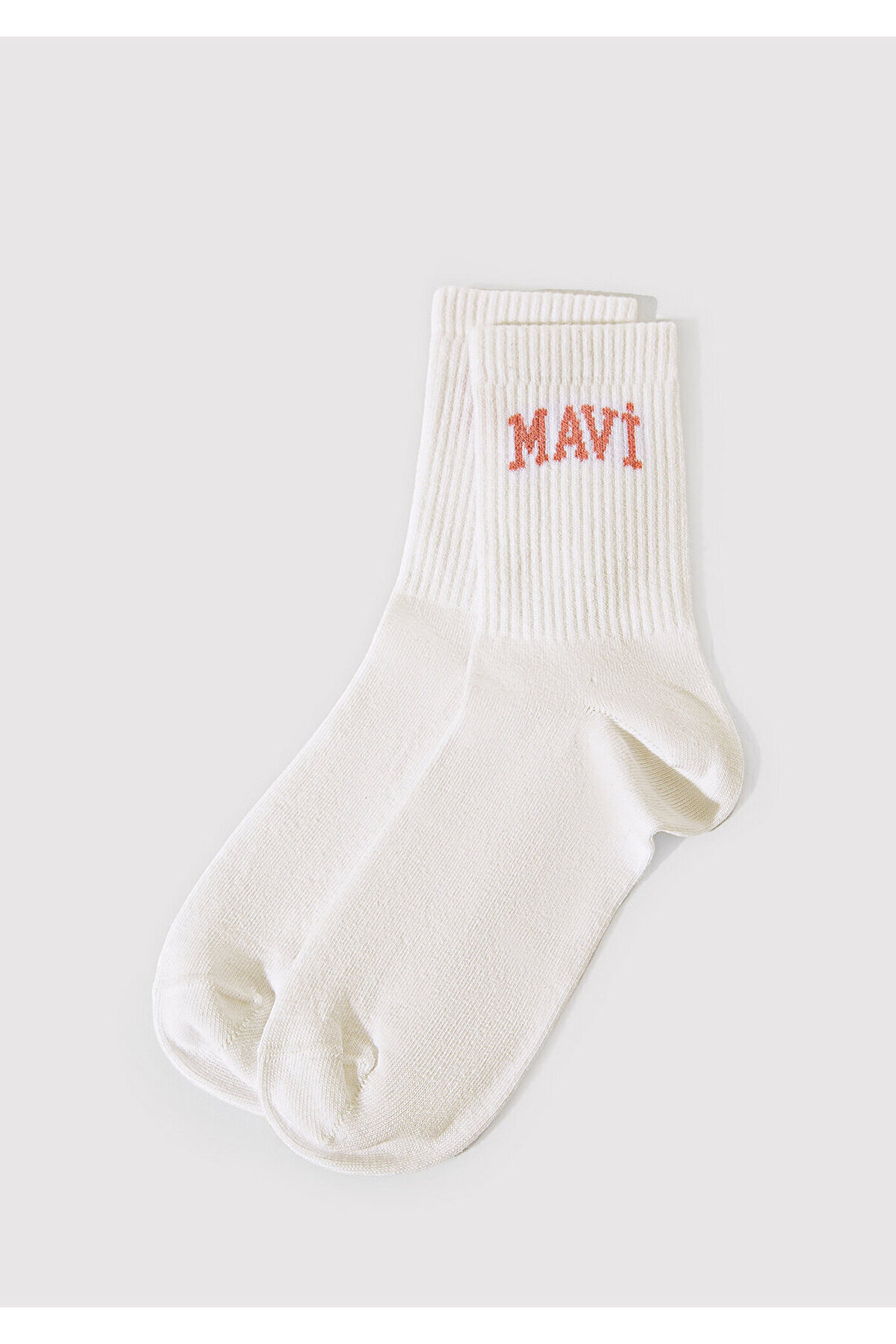 Mavi Logo Detaylı Ekru Soket Çorap 1912726-620