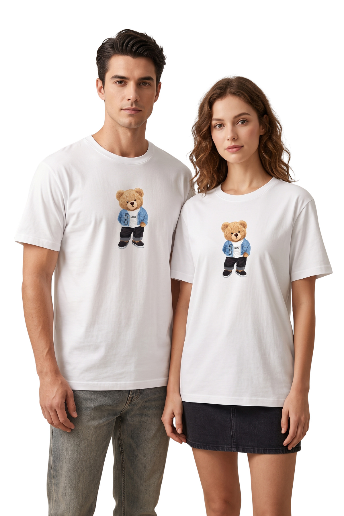 DK DAKSEL Beyaz Renk Basic Teddy Bear Baskılı Erkek T-shirt Dks4191