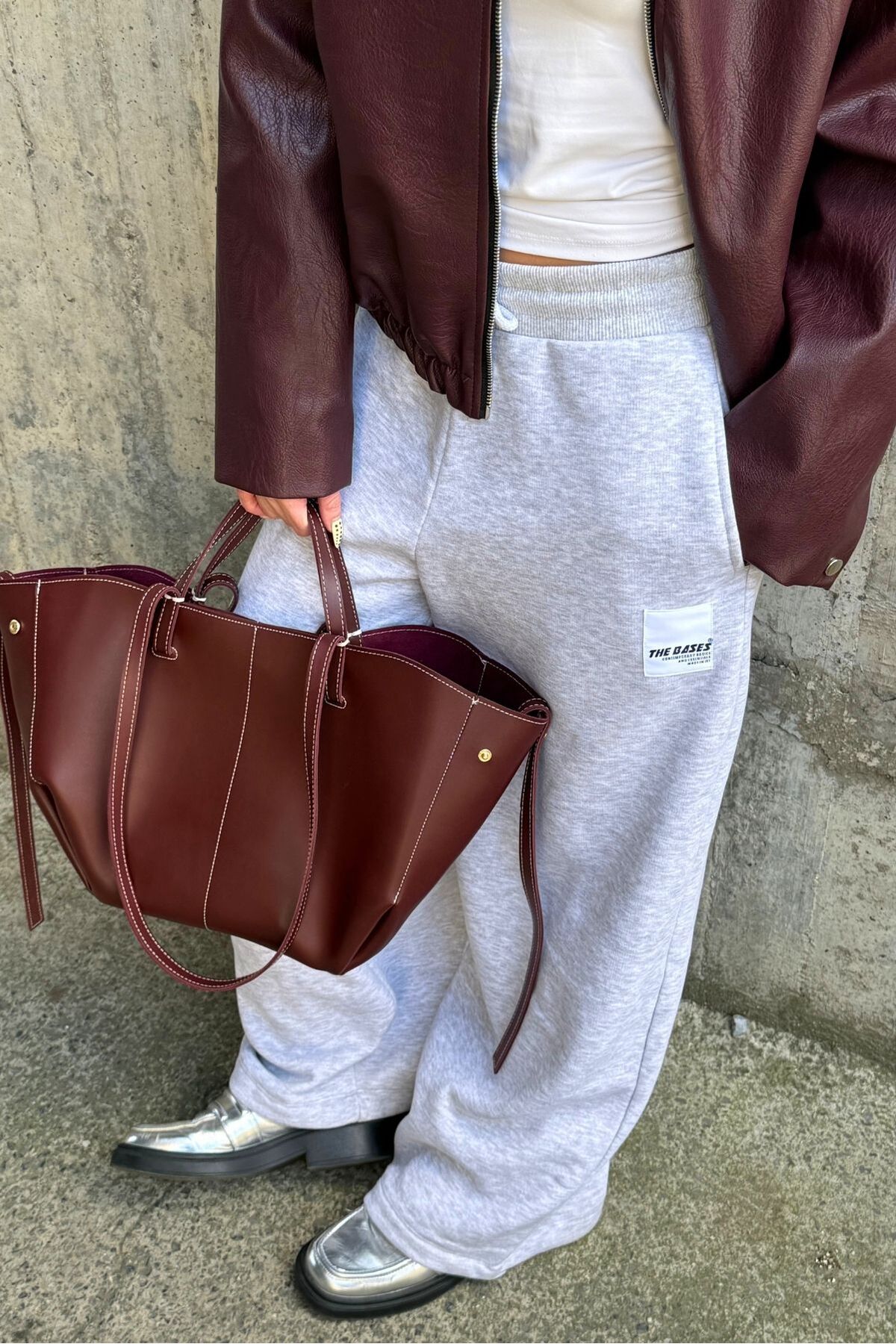 bases. İçi Polarlı Barrel Fit Stoperli Baggy Eşofman Altı görsel 7