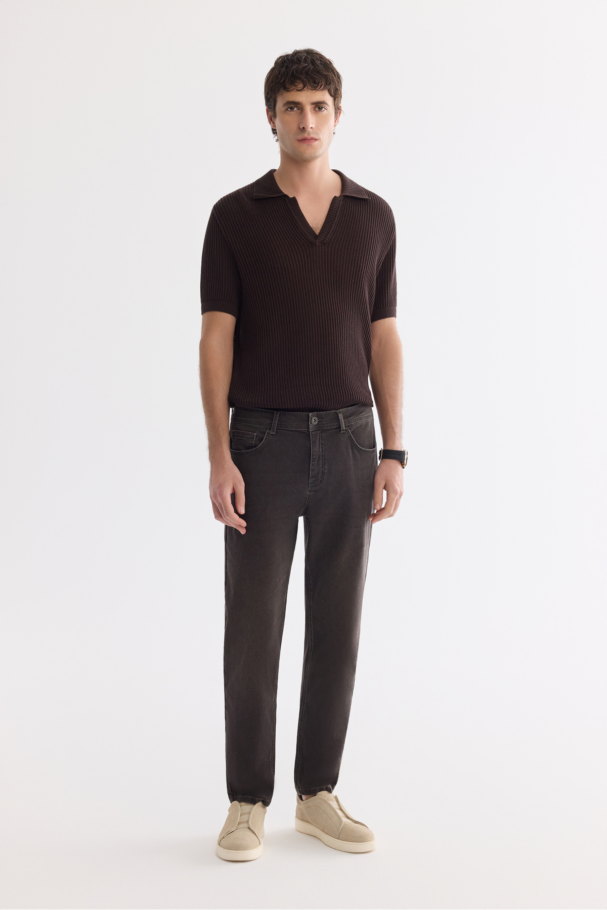 Avva Erkek Kahverengi Eskitme Yıkamalı Pamuklu Elastan Madrid Comfort Slim Fit Jean Pantolon A61Y3511