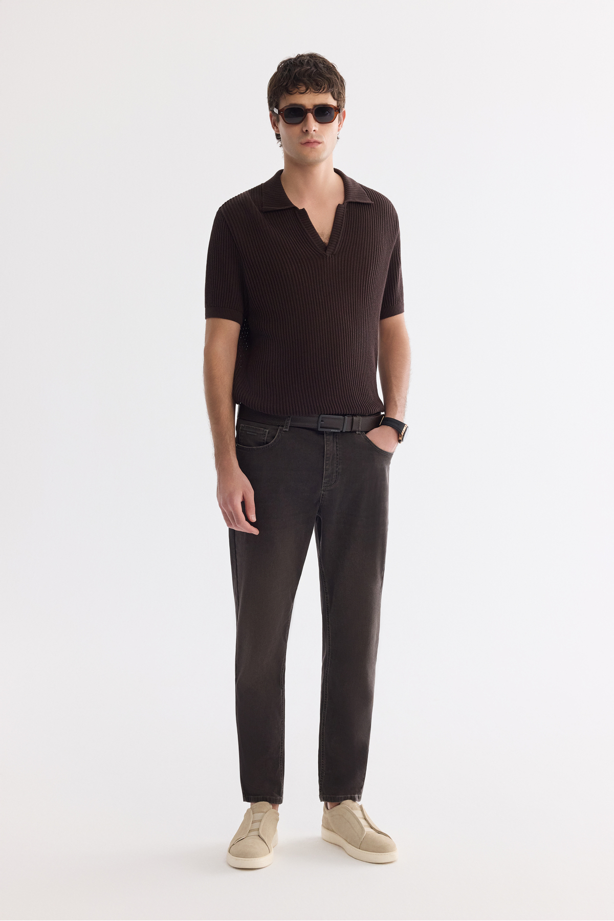 Avva Erkek Kahverengi Eskitme Yıkamalı Pamuklu Elastan Madrid Comfort Slim Fit Jean Pantolon A61Y3511 görsel 7