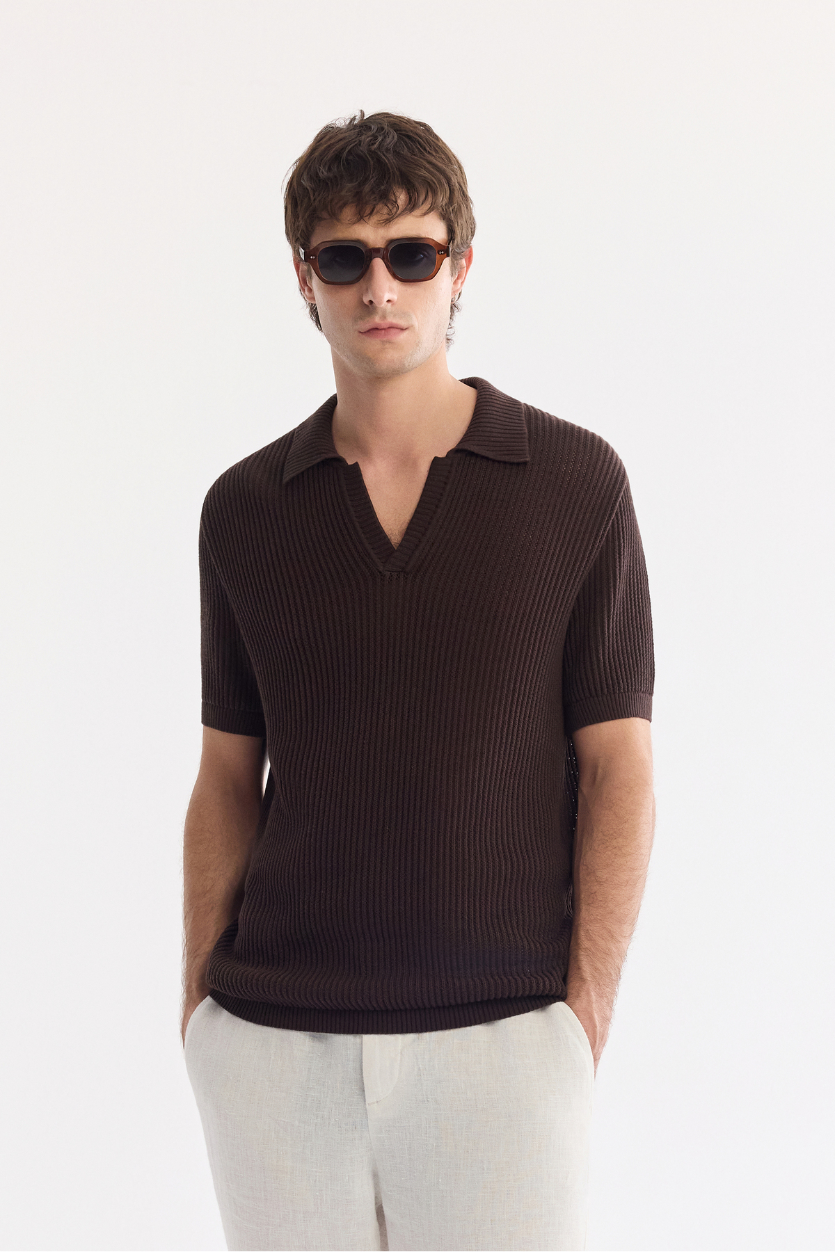Avva Erkek Kahverengi Polo Yaka Soft Touch Comfort Fit Triko T-Shirt A61Y5045 görsel 2