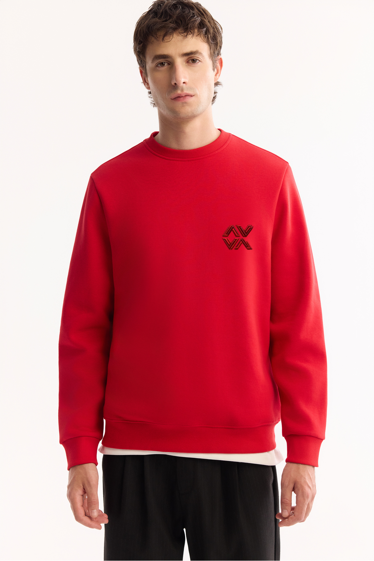 Avva Erkek Kırmızı Bisiklet Yaka Pamuklu Bi-Stretch Basic Regular Fit Sweatshirt A52Y1328 görsel 5