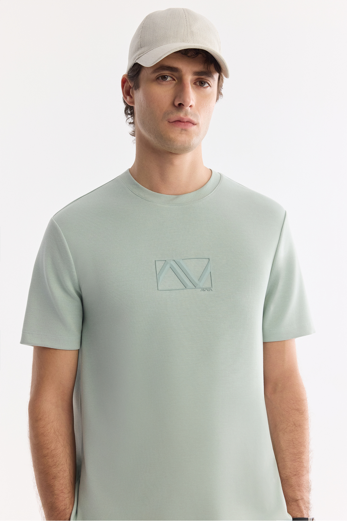 Avva Erkek Mint Yeşil Bisiklet Yaka Baskılı Bi-Stretch İnterlok Regular Fit T-shirt A61Y1054 görsel 5