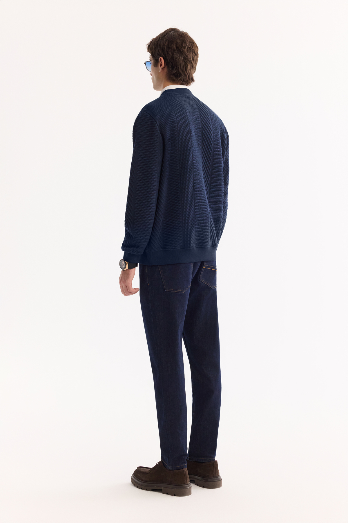 Avva Erkek Lacivert Bisiklet Yaka Dokulu Elastan Regular Fit Sweatshirt A52Y1220 görsel 6