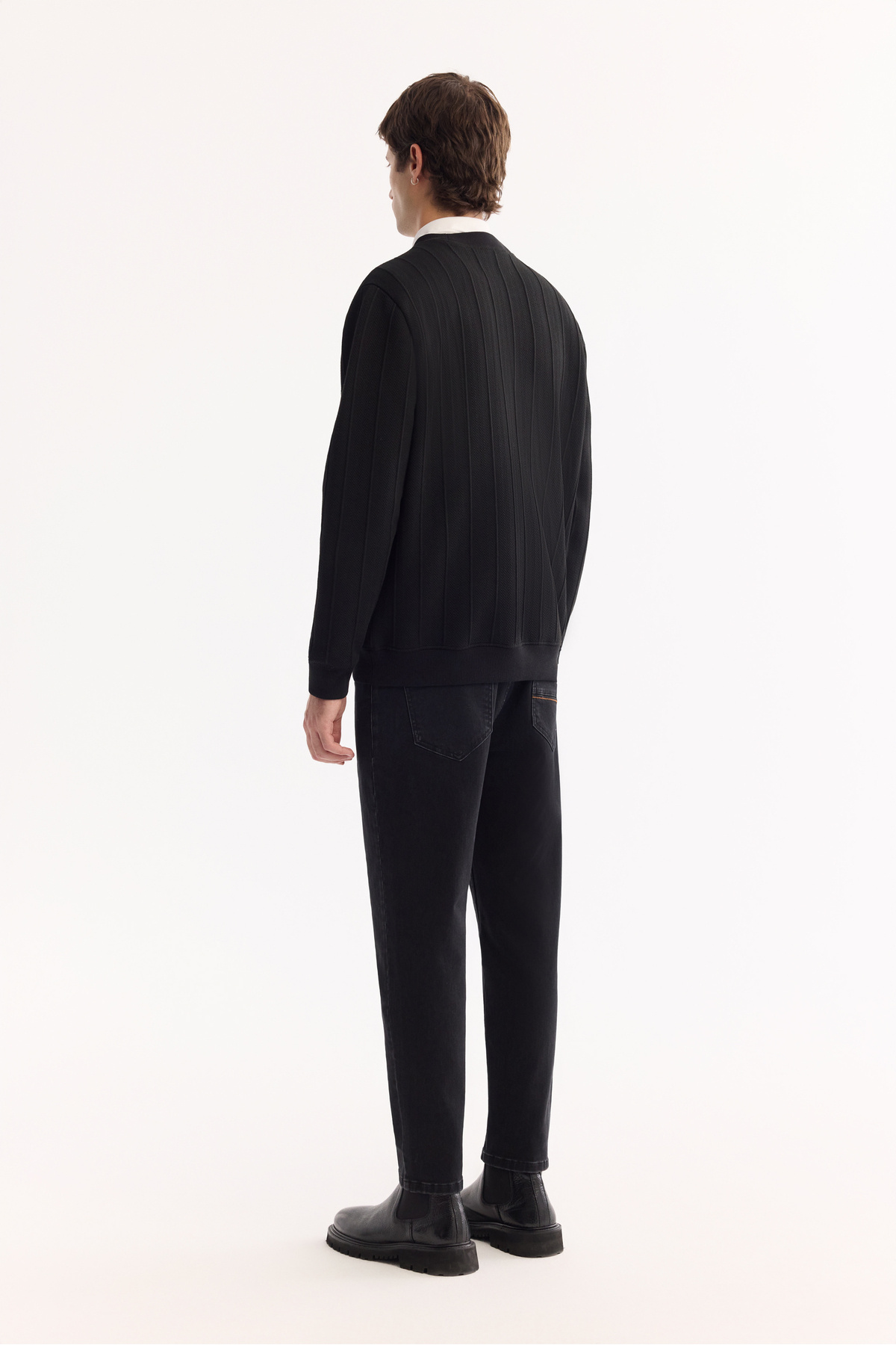 Avva Erkek Siyah Bisiklet Yaka Çizgili Elastan Regular Fit Sweatshirt A52Y1218 görsel 6