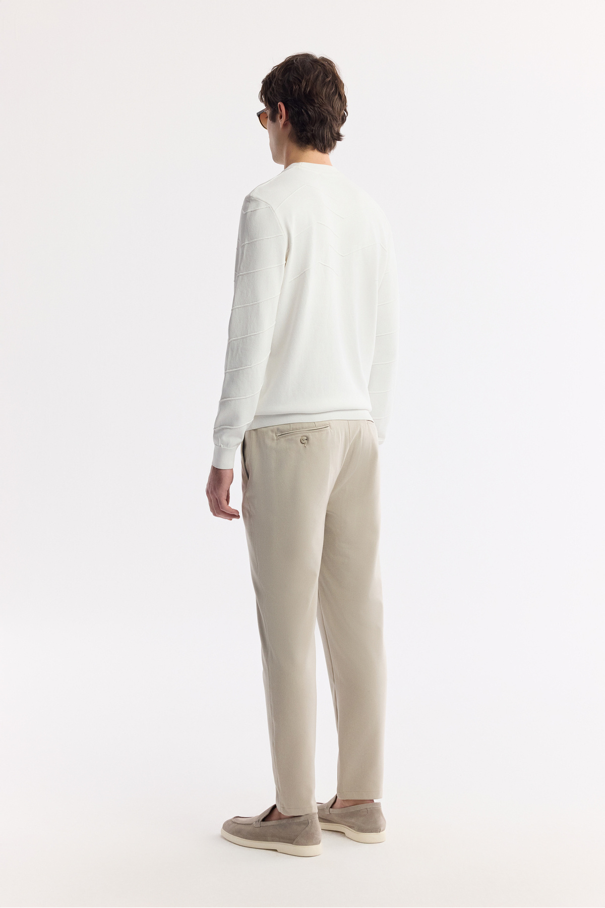 Avva Erkek Ekru Bisiklet Yaka Dokulu Rayon Tüylenmeyen Regular Fit Triko Kazak A51Y5022 görsel 4