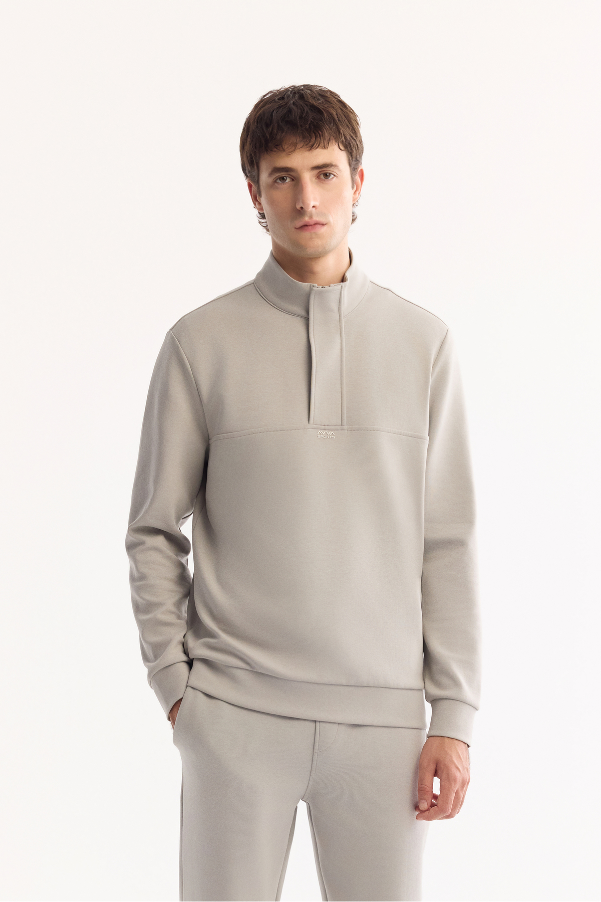 Avva Erkek Gri Dik Yaka Fermuarlı Pamuklu Bi-Stretch Regular Fit Sweatshirt A52Y1282