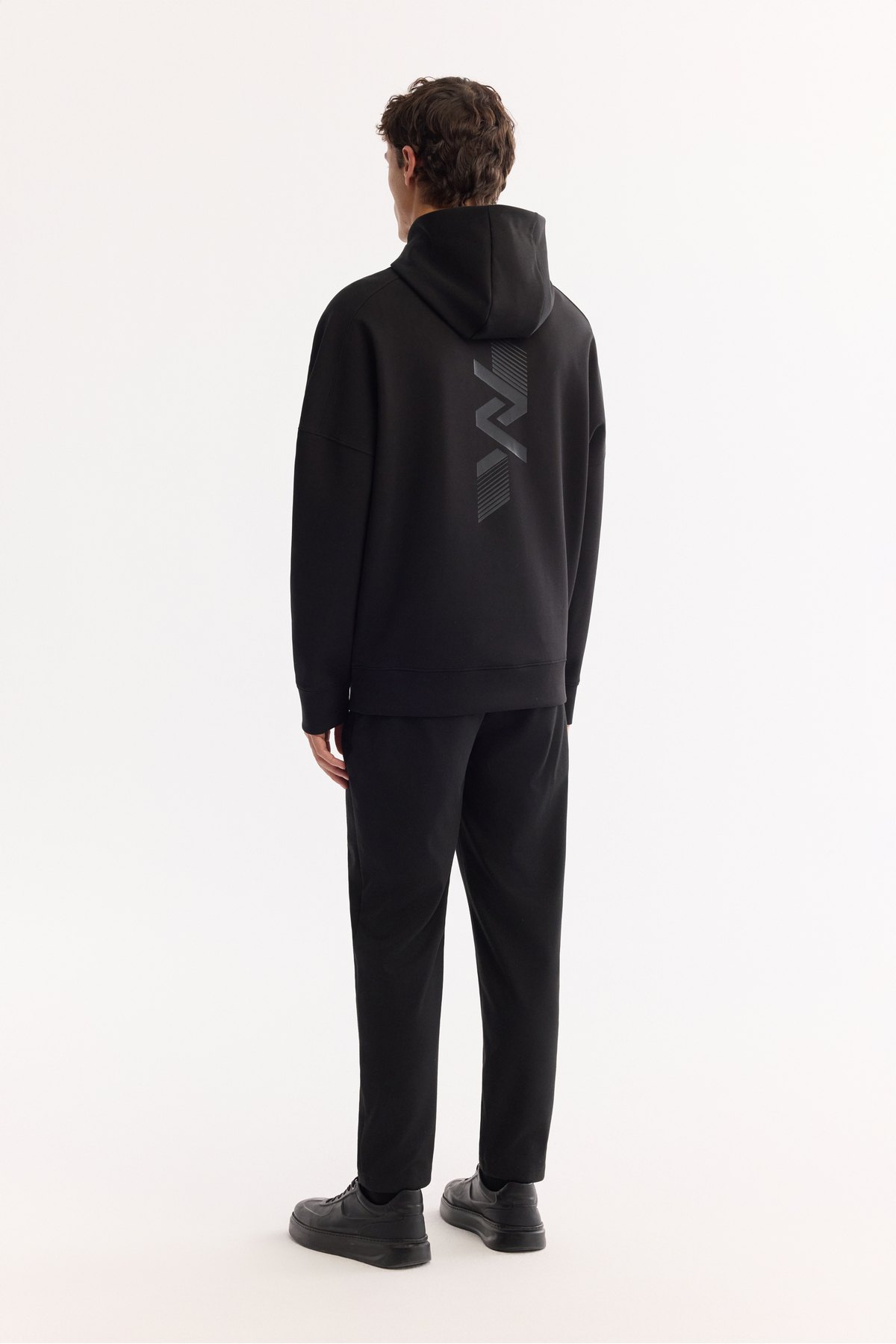 Avva Erkek Siyah Kapüşonlu Yaka Kolay Ütülenen Bi-Stretch Baskılı Oversize Fit Sweatshirt A52Y1312 görsel 4