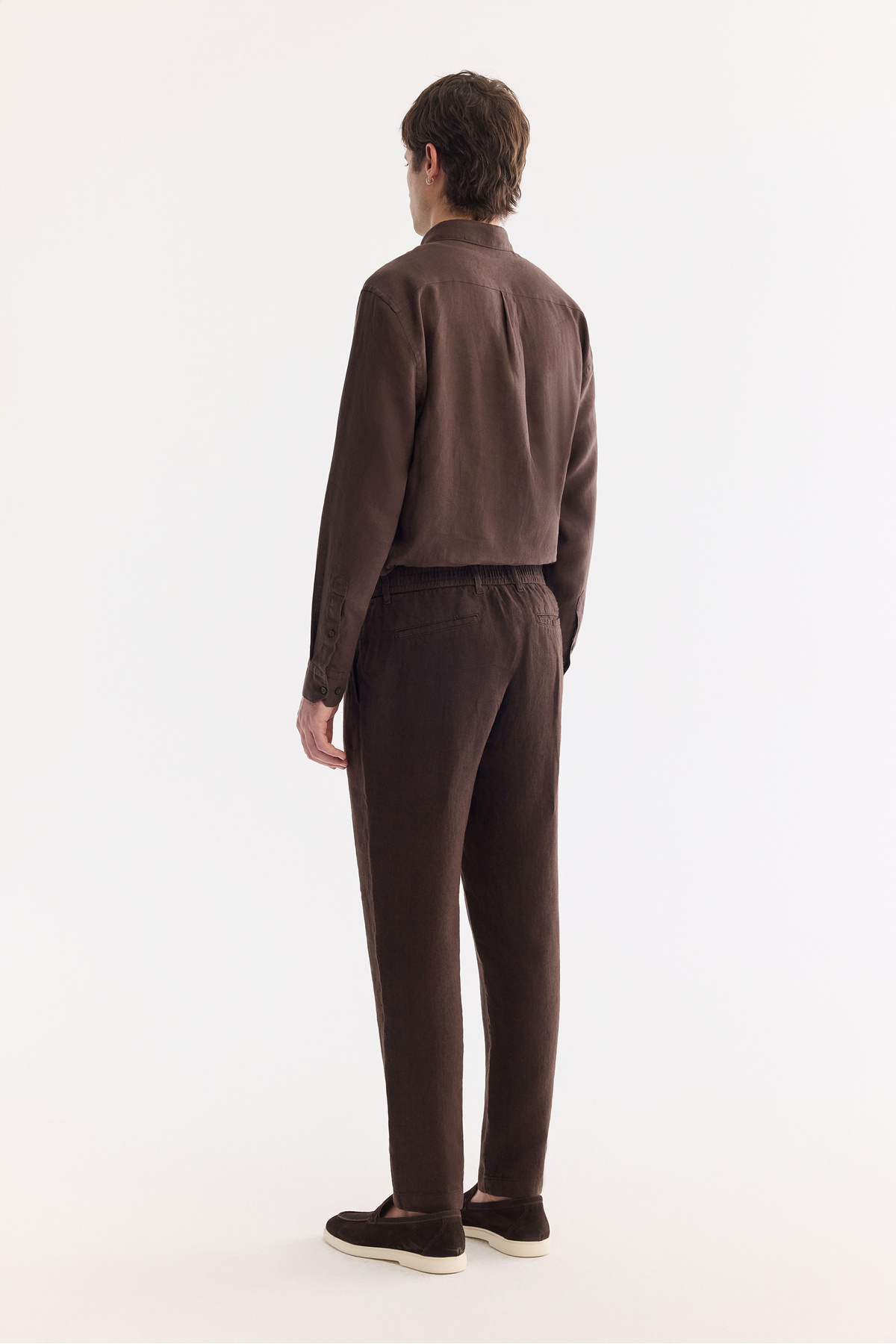 Avva Erkek Kahve Beli Lastikli %100 Keten Relaxed Fit Pantolon B003032 görsel 8