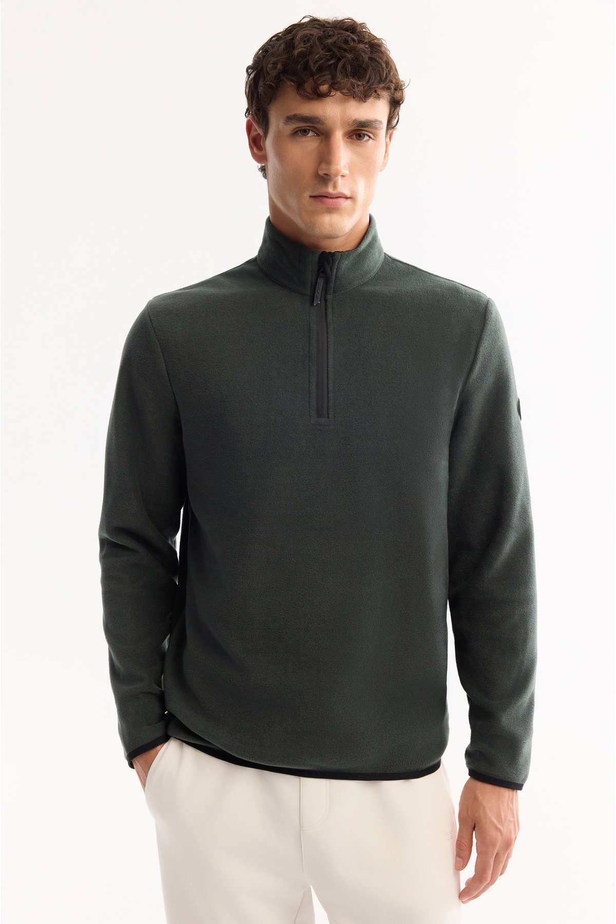 Avva Erkek Yeşil Dik Yaka Fermuarlı Soft Touch Polar Regular Fit Sweatshirt E001068 görsel 5