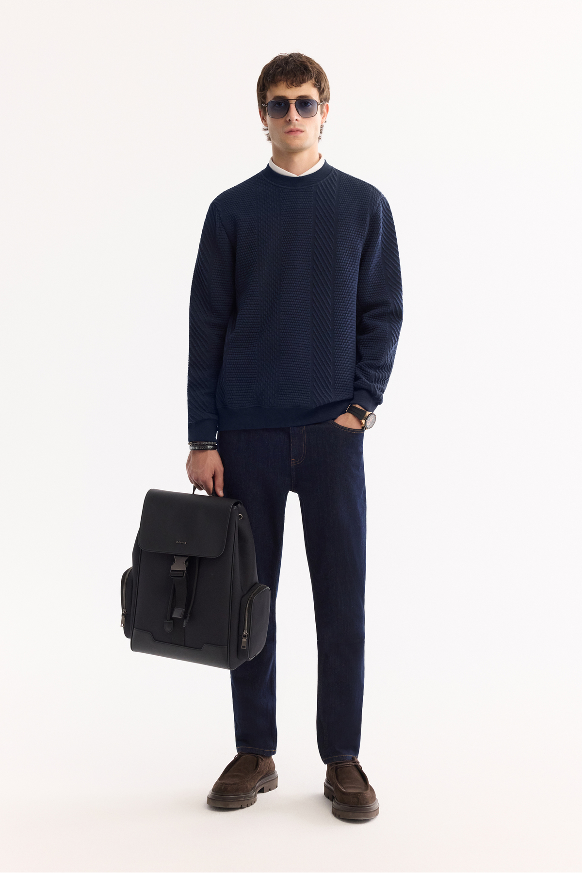 Avva Erkek Lacivert Bisiklet Yaka Dokulu Elastan Regular Fit Sweatshirt A52Y1220 görsel 8