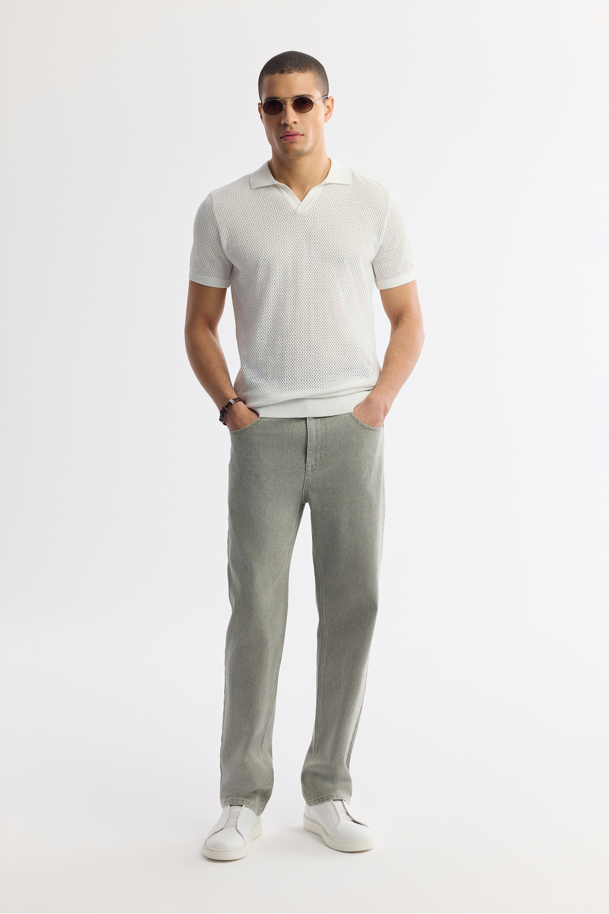 Avva Erkek Haki Klasik Bel %100 Pamuk Eskitme Yıkamalı Tokyo Straight Fit Jean Pantolon A51Y3542 görsel 8