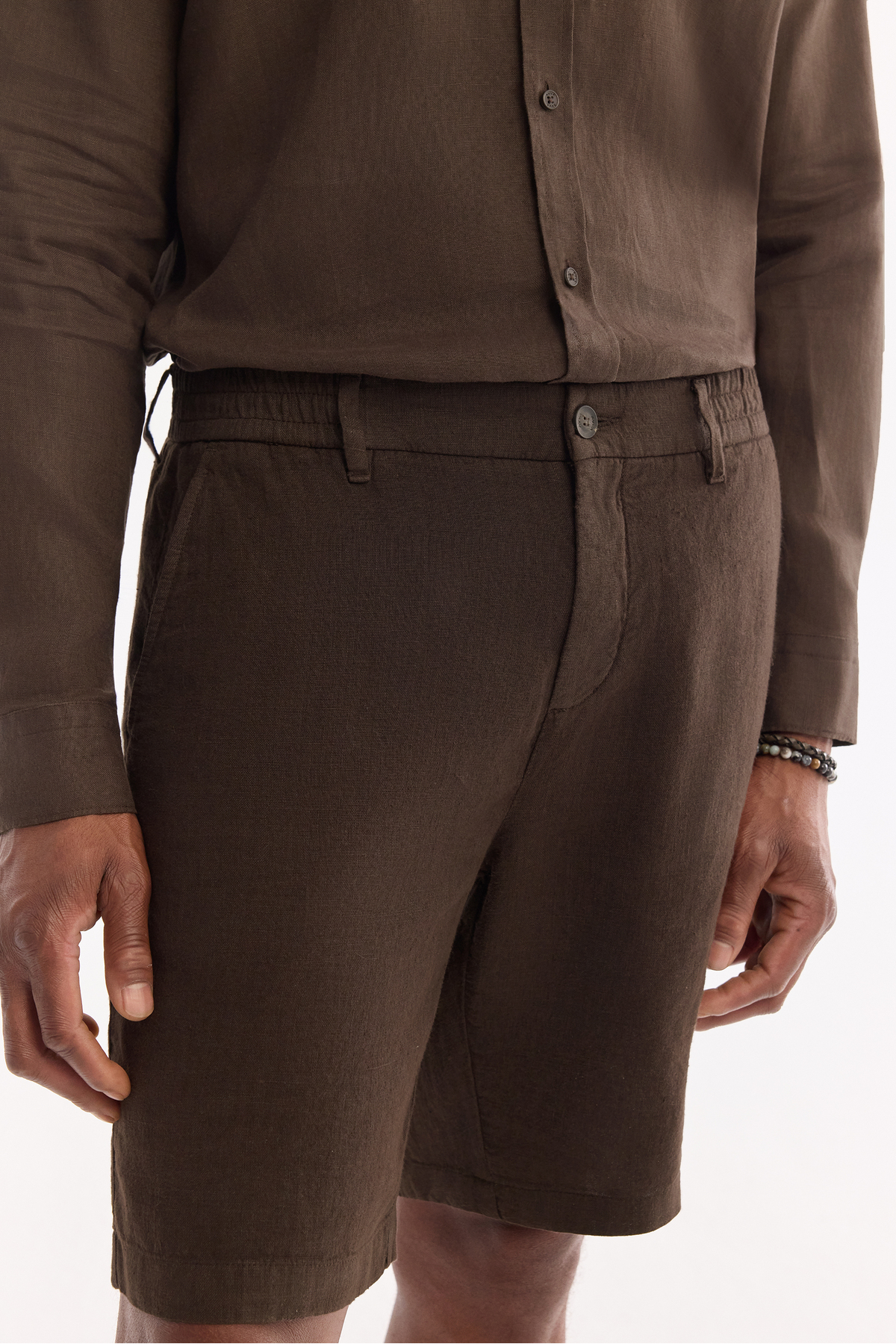 Avva Erkek Kahverengi Beli Lastikli %100 Keten Relaxed Fit Şort B003732 görsel 4