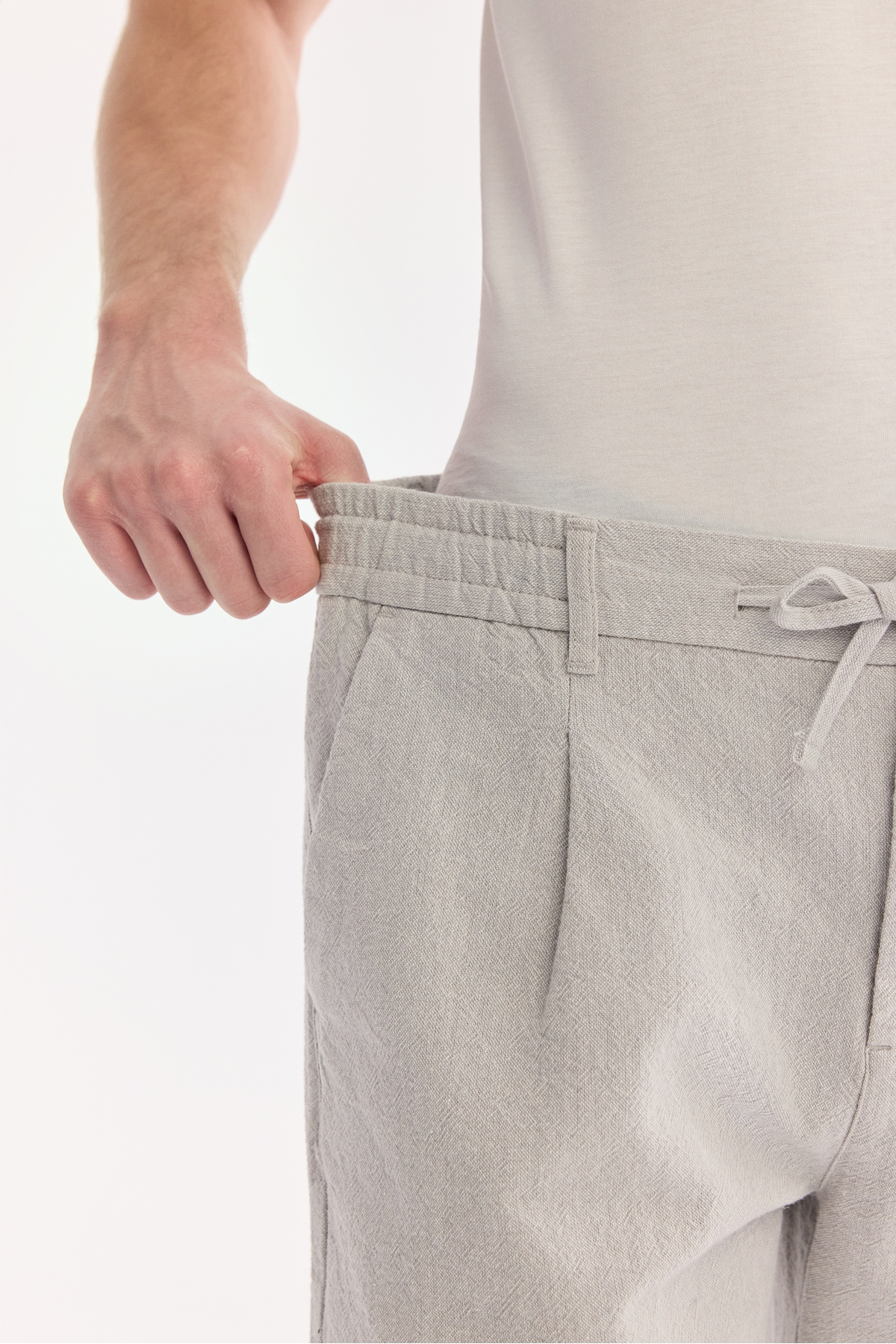 Avva Erkek Gri Beli Lastikli Keten Karışımlı Relaxed Fit Şort B003731 görsel 5