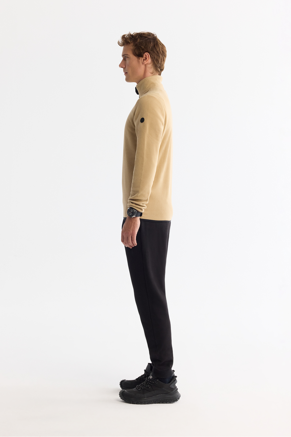 Avva Erkek Bej Dik Yaka Fermuarlı Soft Touch Polar Regular Fit Sweatshirt E001068 görsel 3