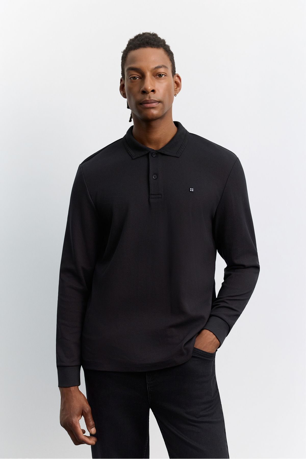 Avva Erkek Siyah Kıvrılmaz Polo Yaka Kolay Ütülenen Basic Sweatshirt B001080 görsel 5