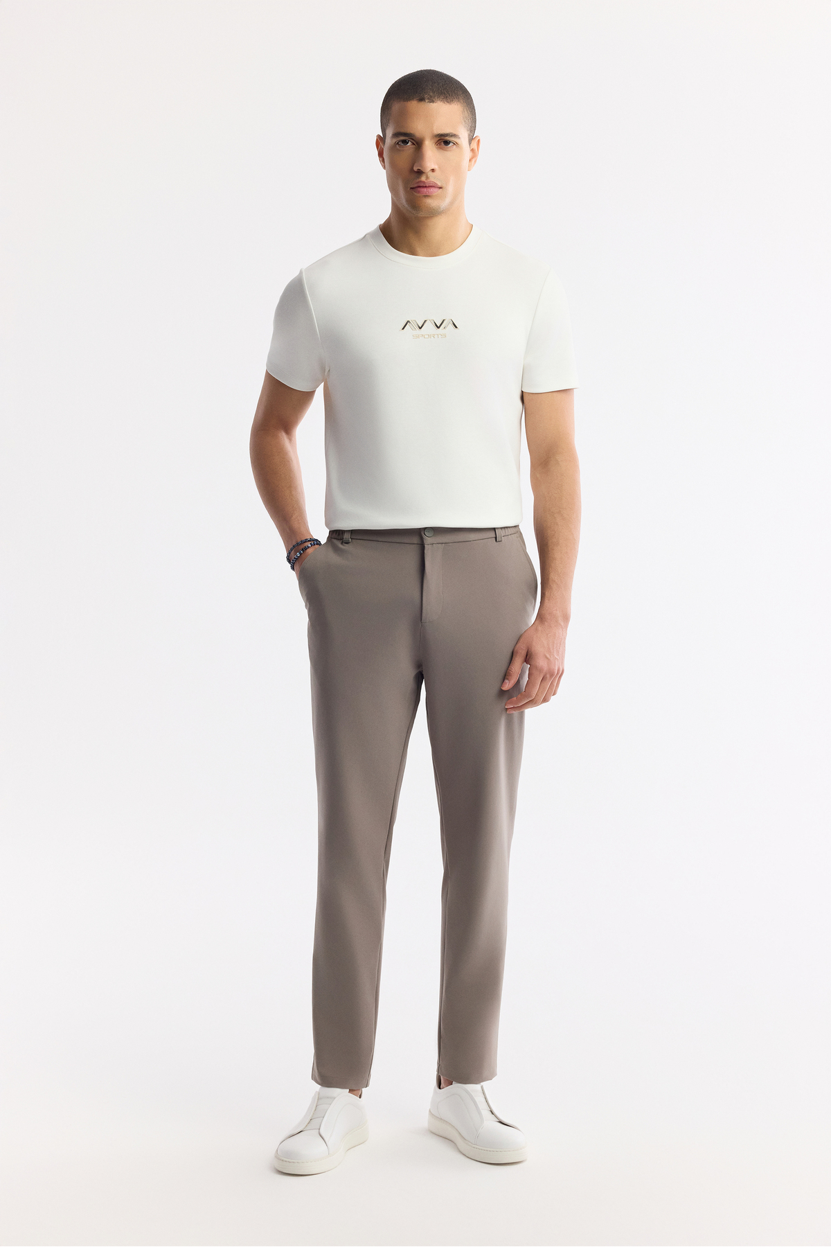 Avva Erkek Vizon Beli Lastikli Bi-Stretch Teknik Kumaş Slim Fit Pantolon A51Y3077 görsel 2