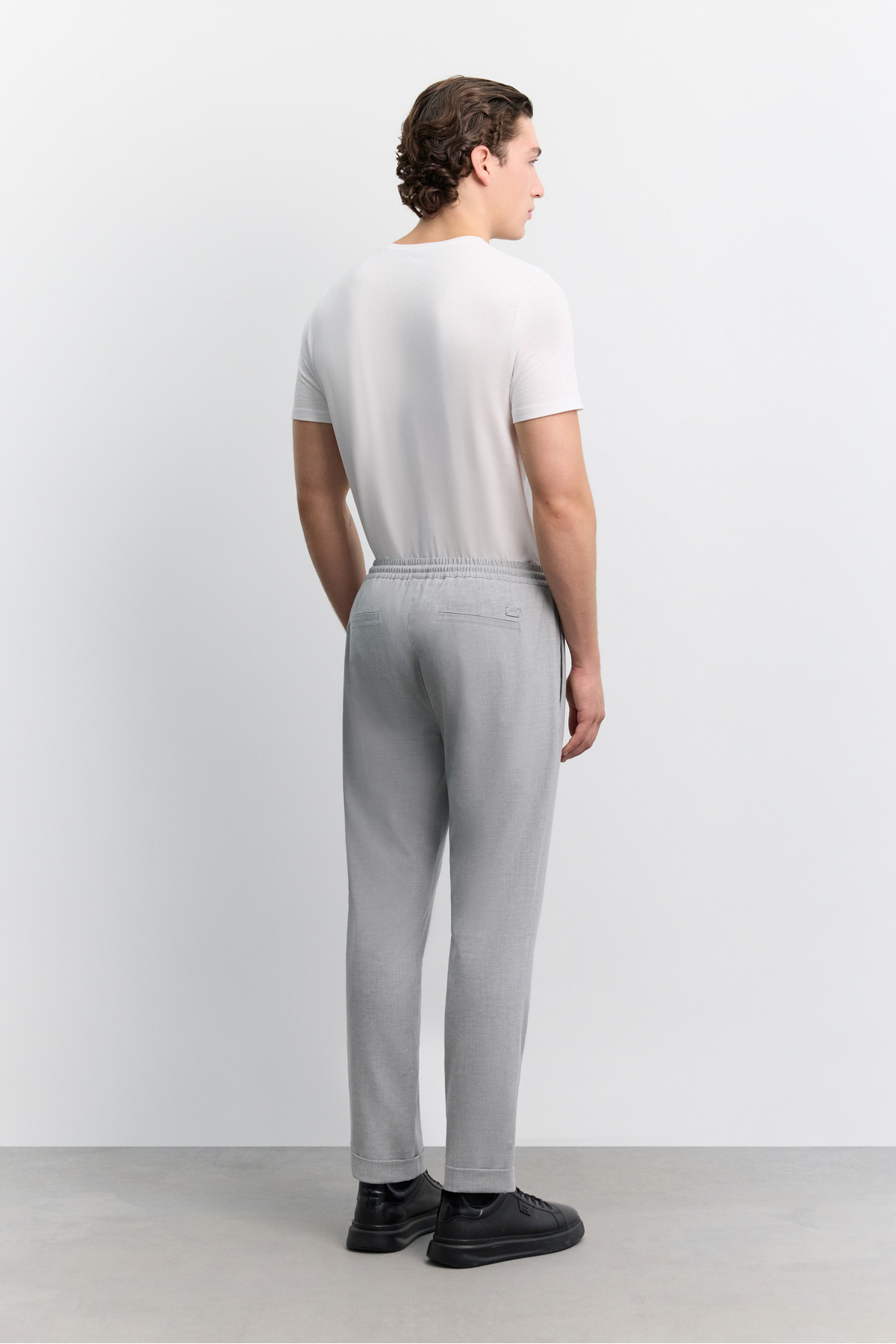 Avva Erkek Gri Beli Lastikli Bağcıklı Duble Paça Jogger Relaxed Fit Pantolon E003000 görsel 5