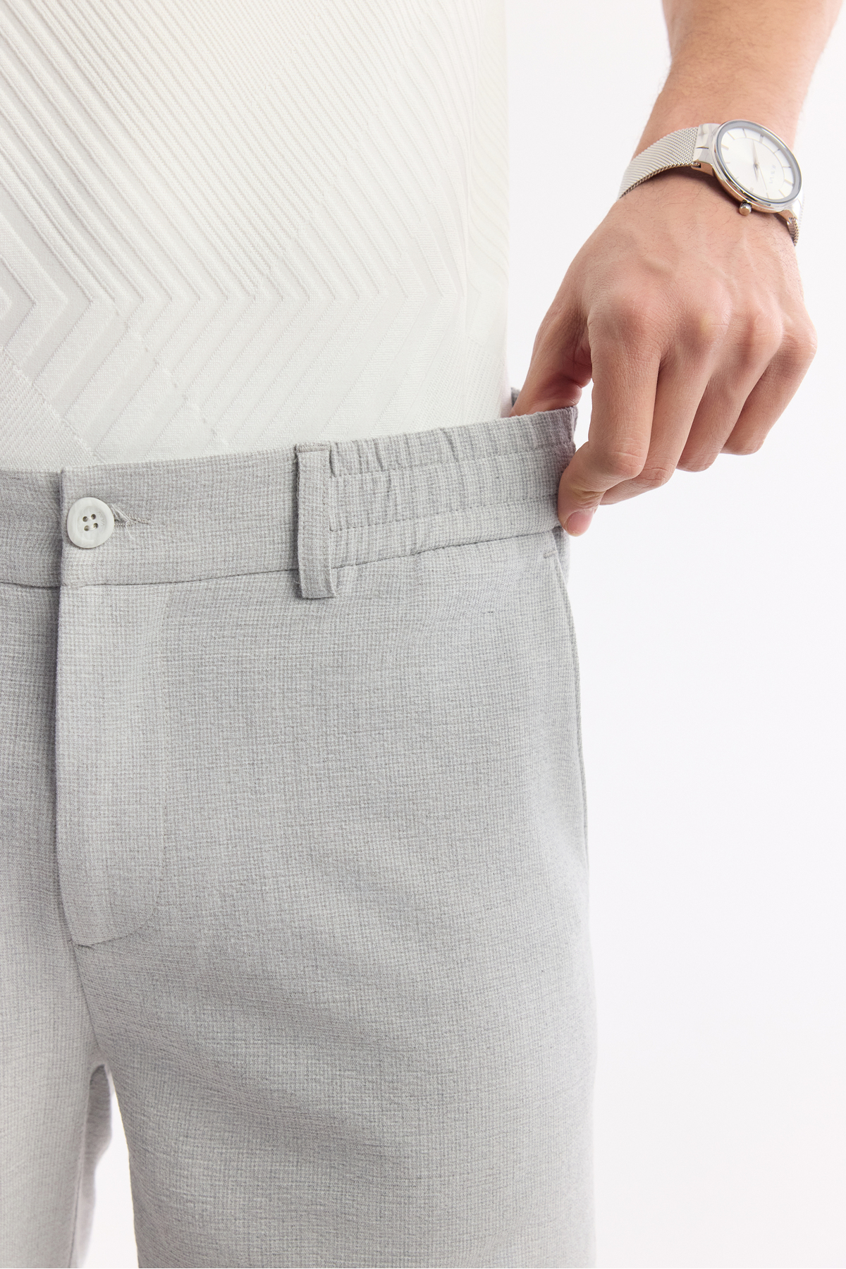 Avva Erkek Açık Gri Yanı Lastikli Gofreli Bi-Stretch Slim Fit Chino Şort A51Y3730 görsel 5