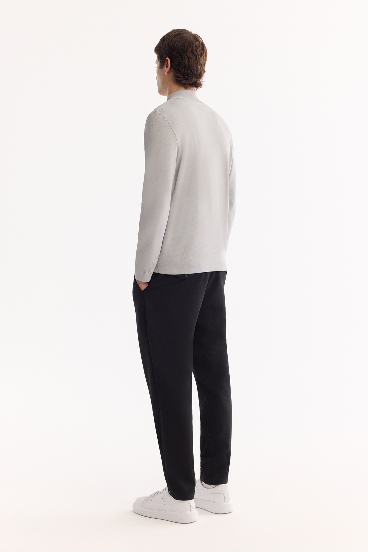 Avva Erkek Gri Dik Yaka Fermuarlı Rayon Tüylenmeyen Triko Regular Fit Hırka A52Y5013 görsel 6
