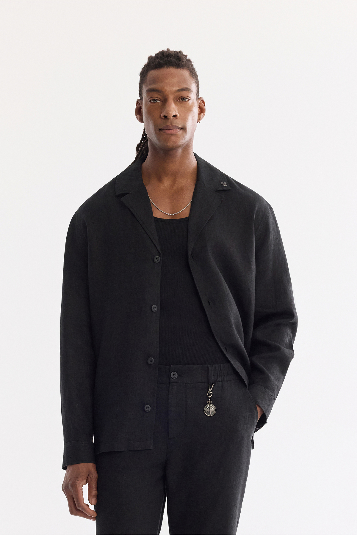 Avva Erkek Siyah Beli Lastikli %100 Keten Relaxed Fit Pantolon B003032 görsel 2