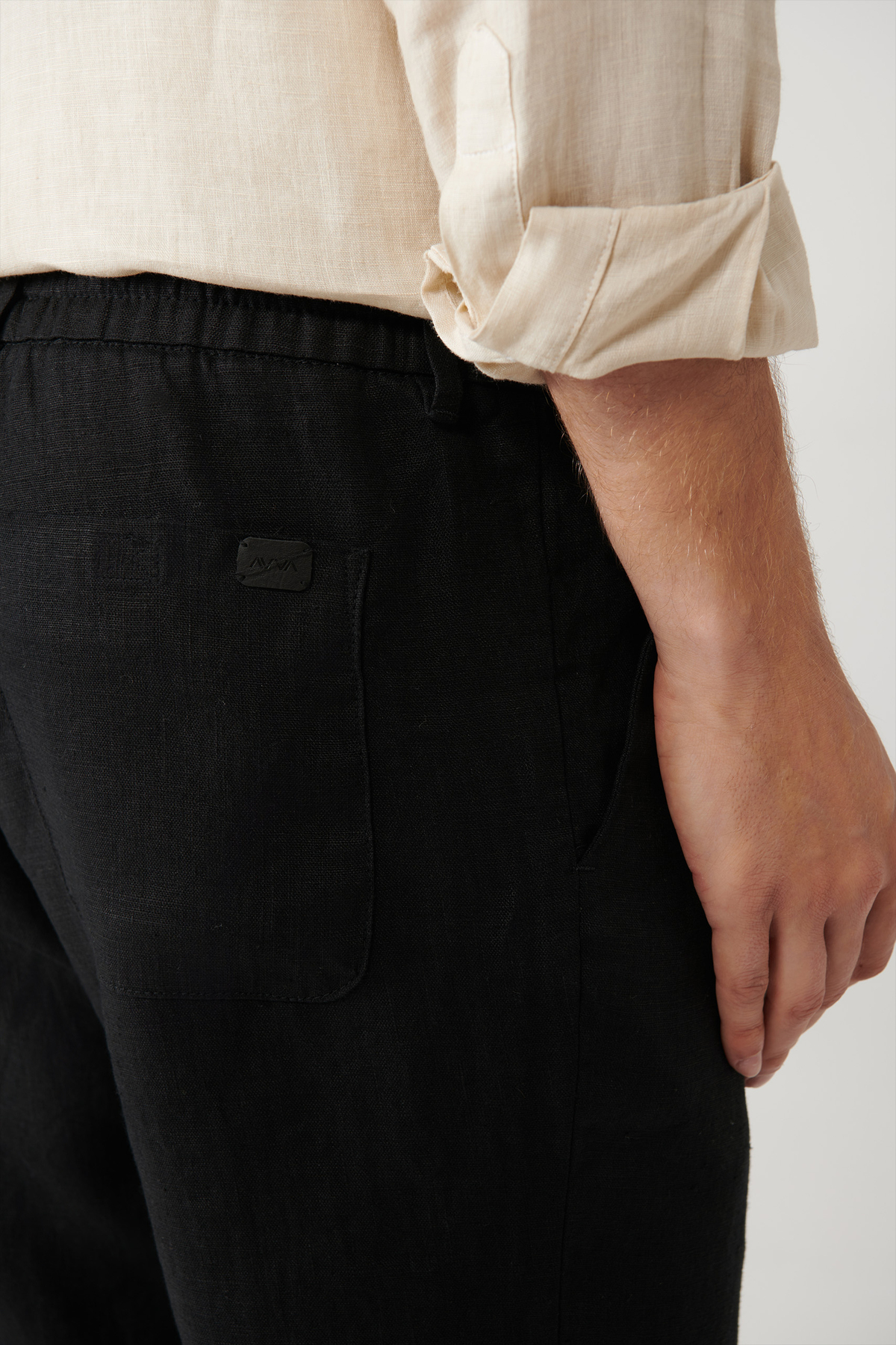 Avva Erkek Siyah Beli Lastikli %100 Keten Relaxed Fit Pantolon B003032 görsel 8