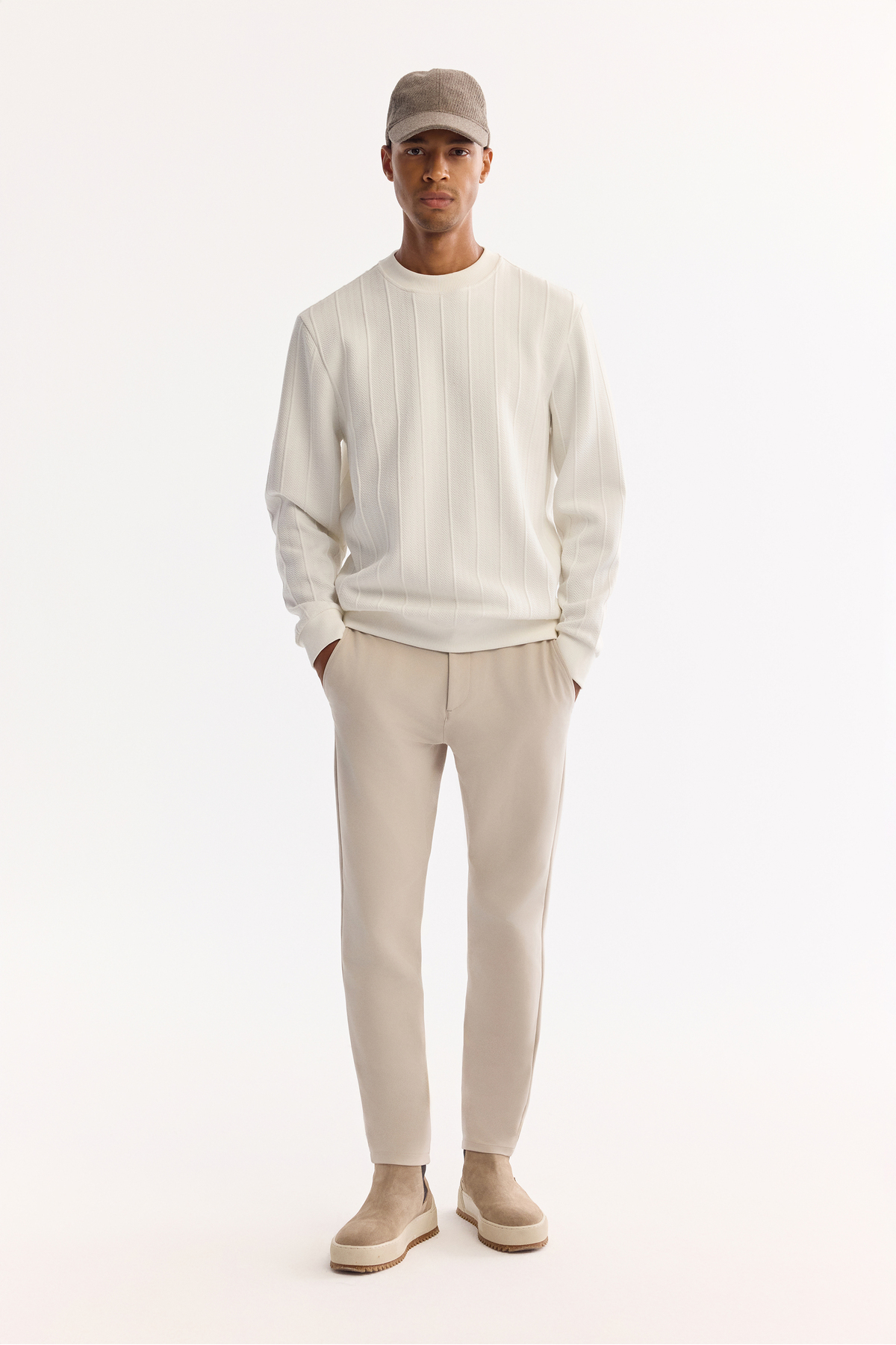Avva Erkek Ekru Bisiklet Yaka Çizgili Elastan Regular Fit Sweatshirt A52Y1218 görsel 4