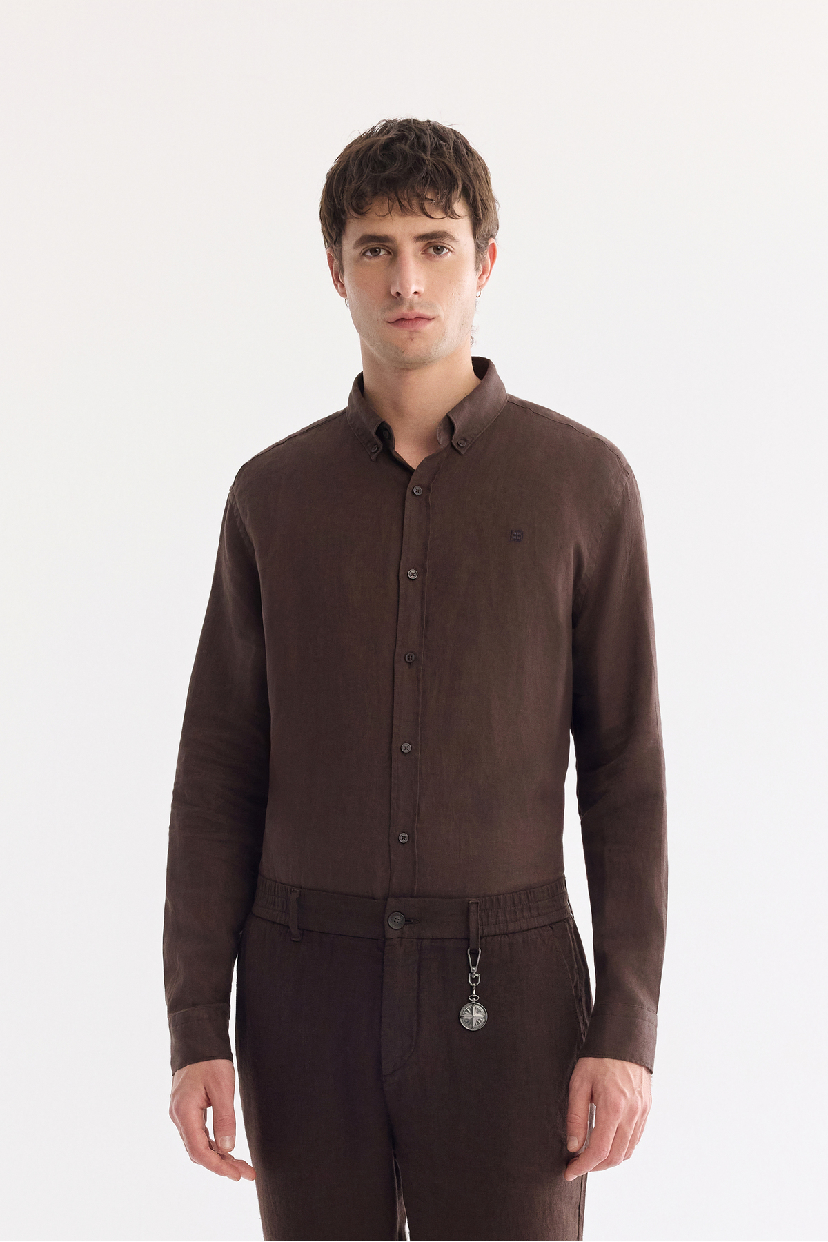 Avva Erkek Kahve Beli Lastikli %100 Keten Relaxed Fit Pantolon B003032 görsel 3